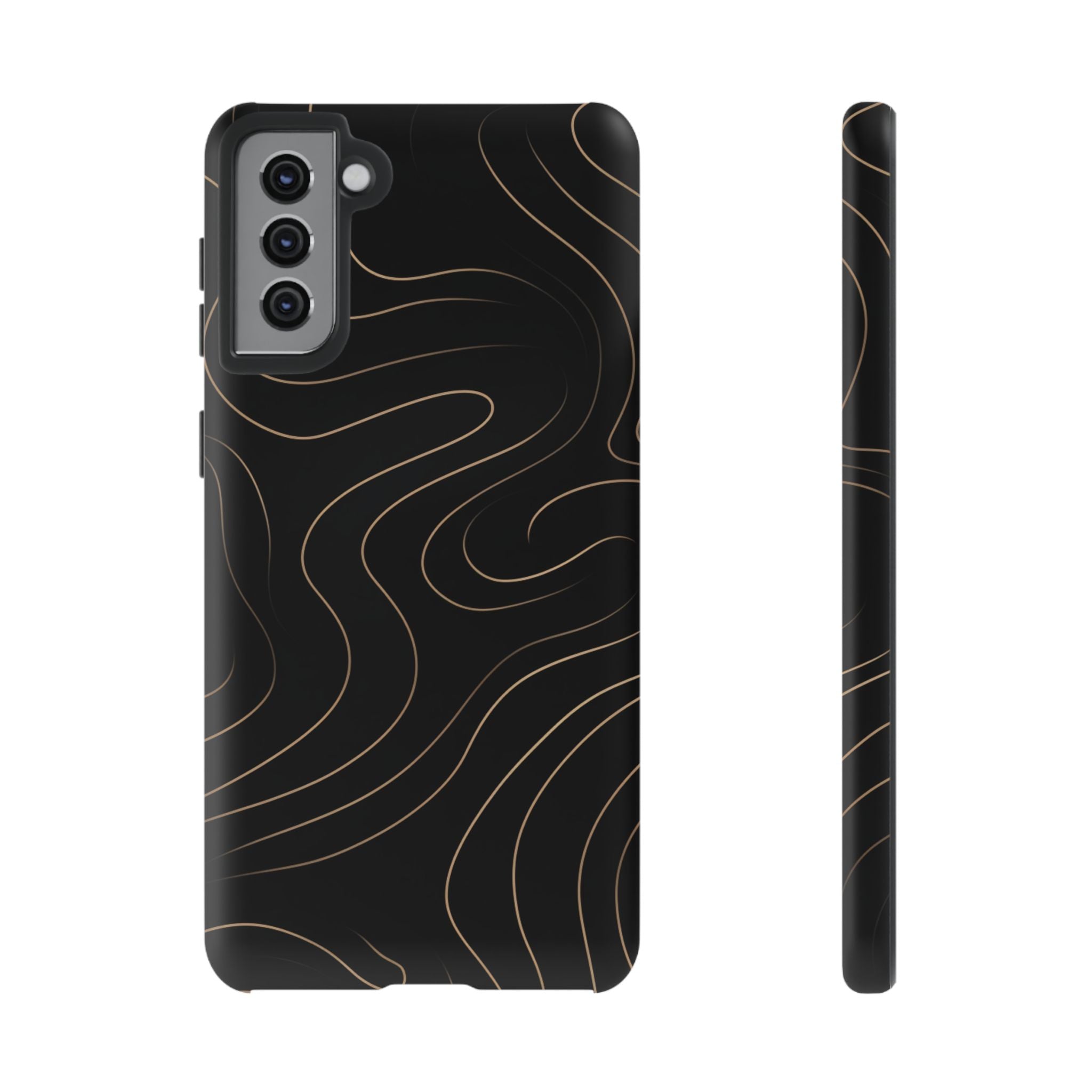 Noir Topograph - Black Minimalist Line Art Phone Case Samsung Galaxy S21 Plus Matte