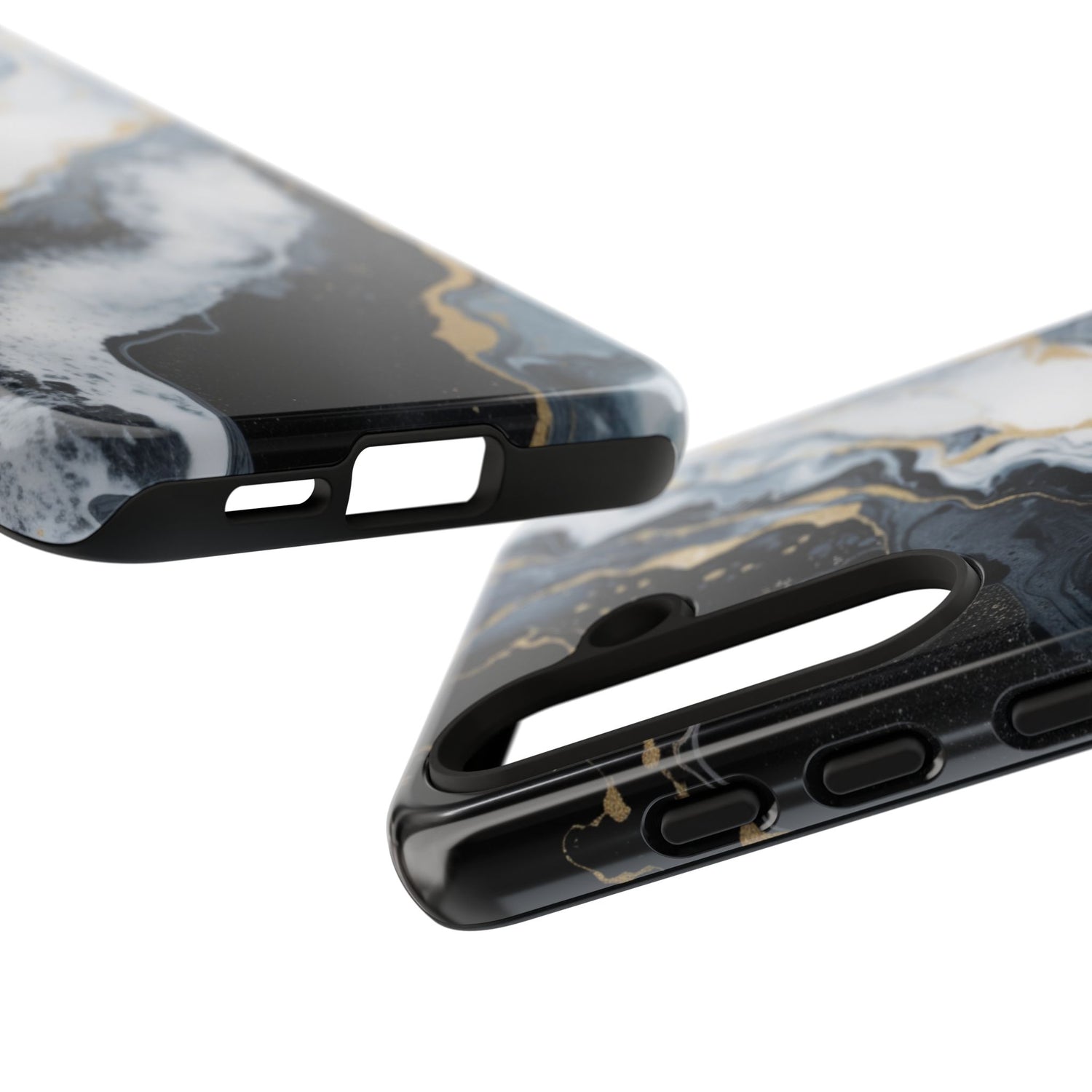 Celestial Marble Phone Case - Black & Gold Swirl Design