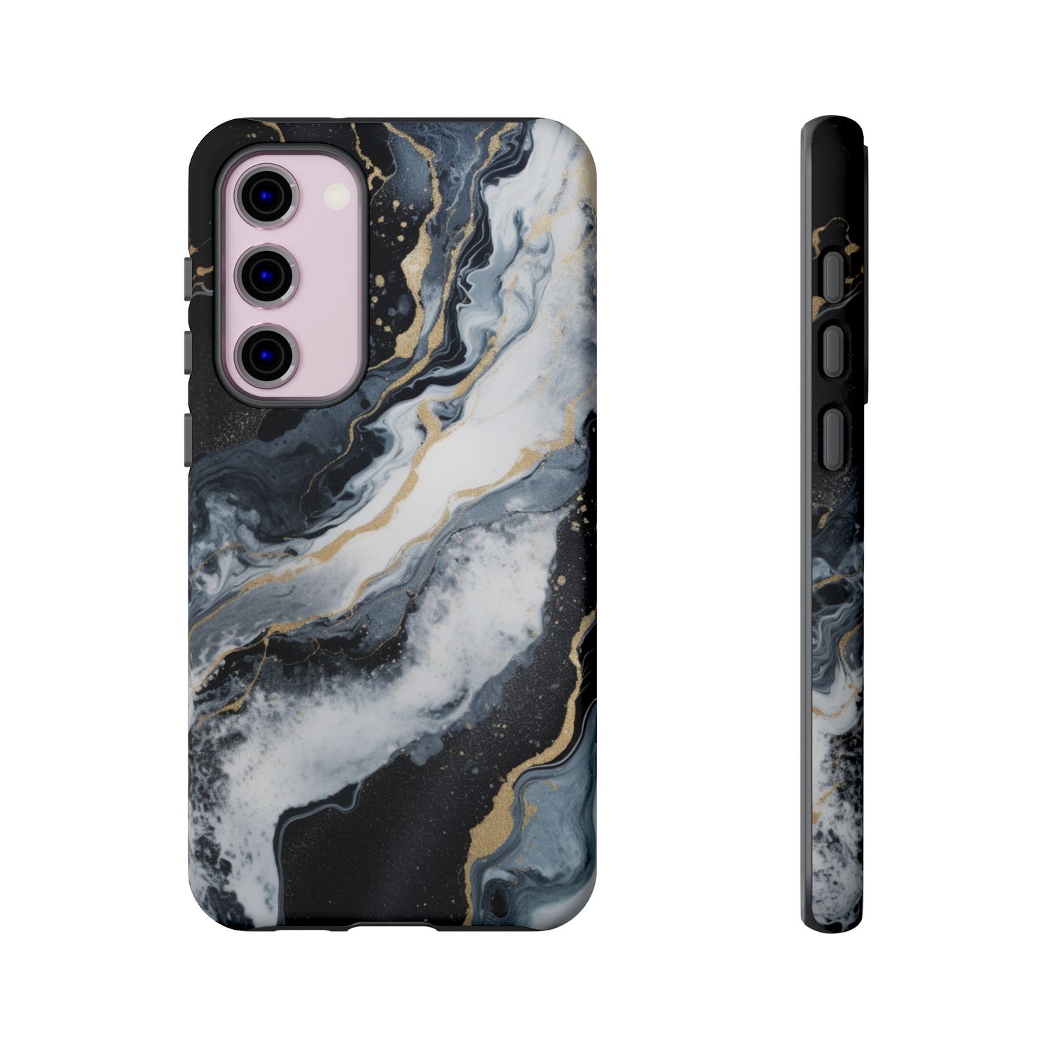 Celestial Marble Phone Case - Black & Gold Swirl Design Samsung Galaxy S23 Plus Matte