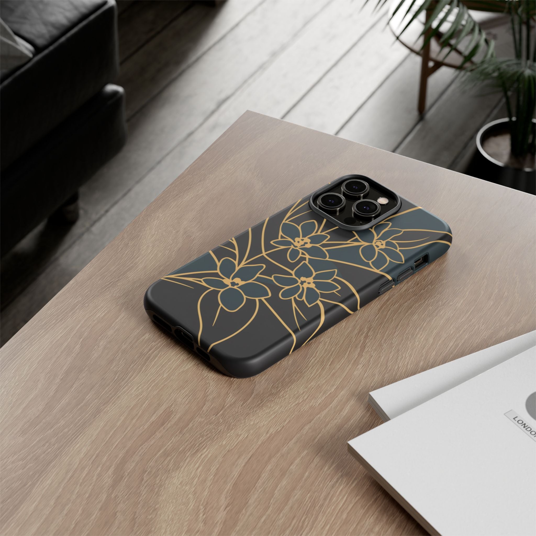 Golden Bloom - Elegant Floral Line Art Phone Case