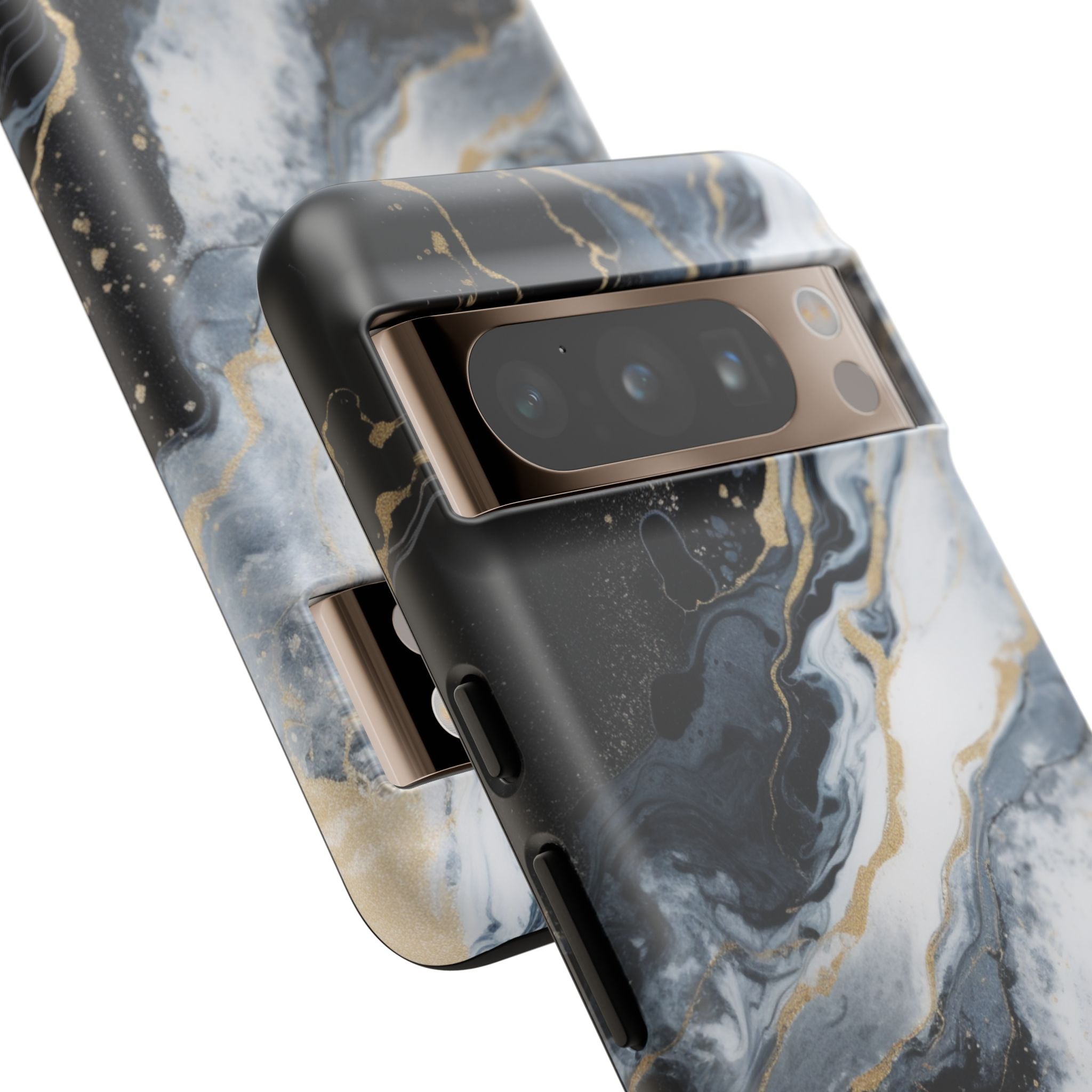 Celestial Marble Phone Case - Black & Gold Swirl Design