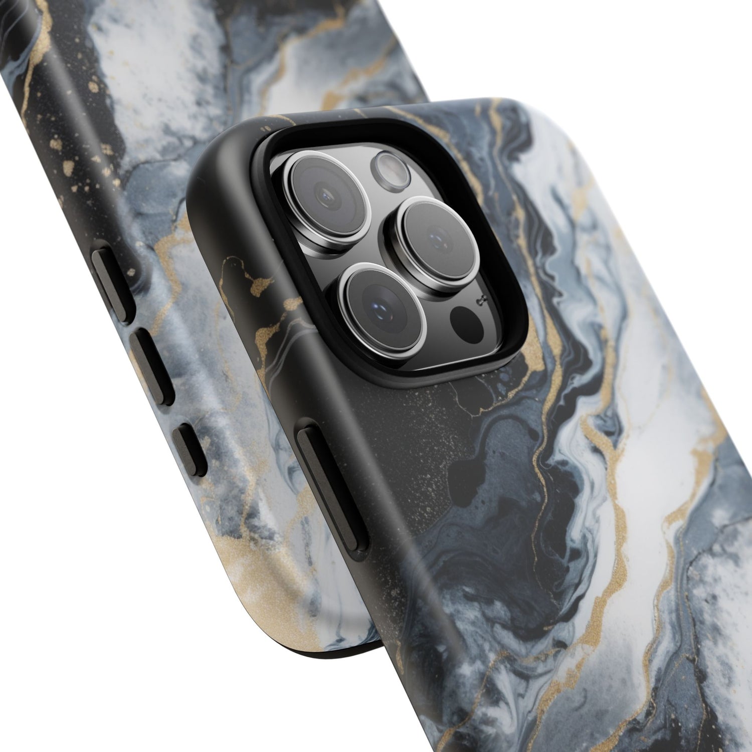 Celestial Marble Phone Case - Black & Gold Swirl Design