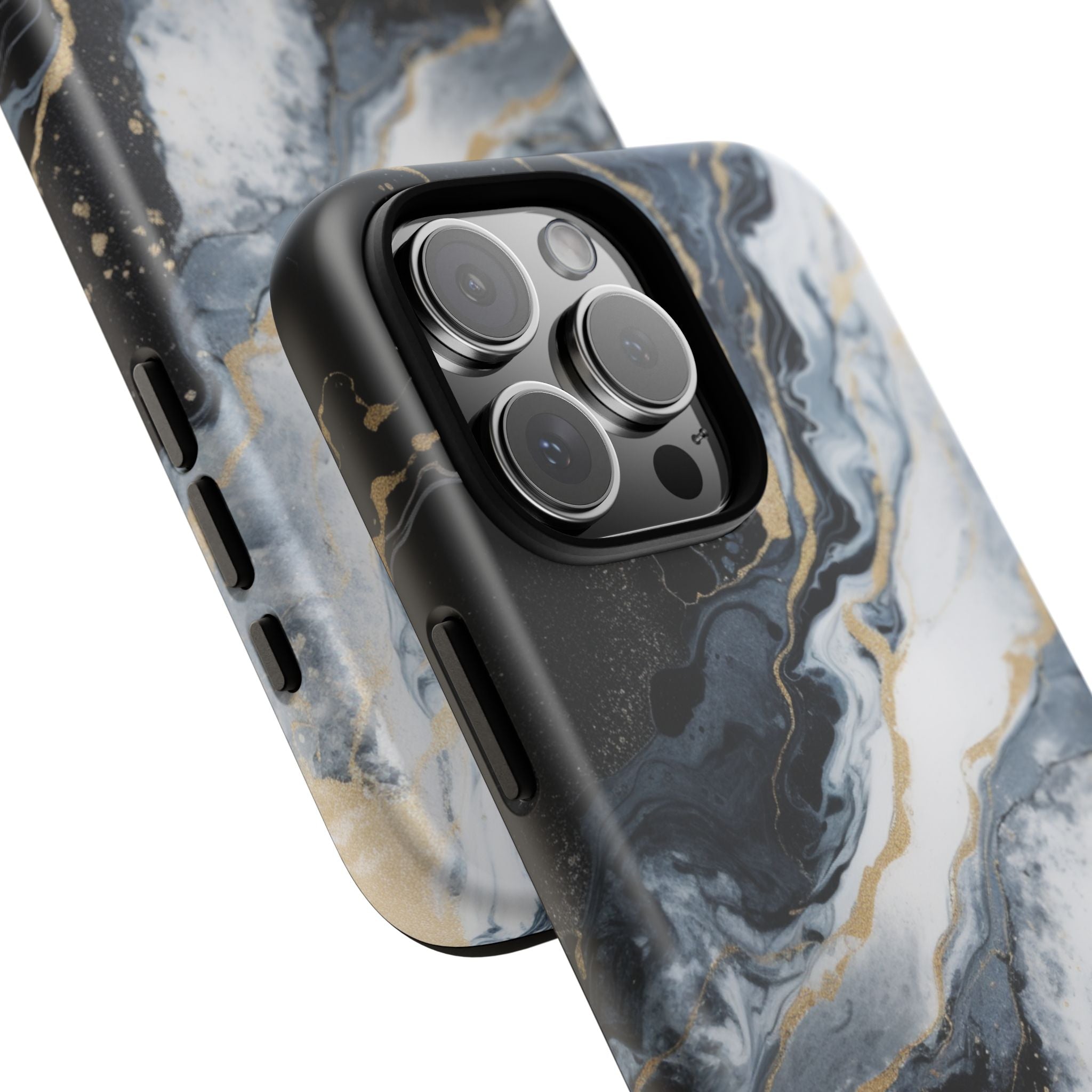 Celestial Marble Phone Case - Black & Gold Swirl Design