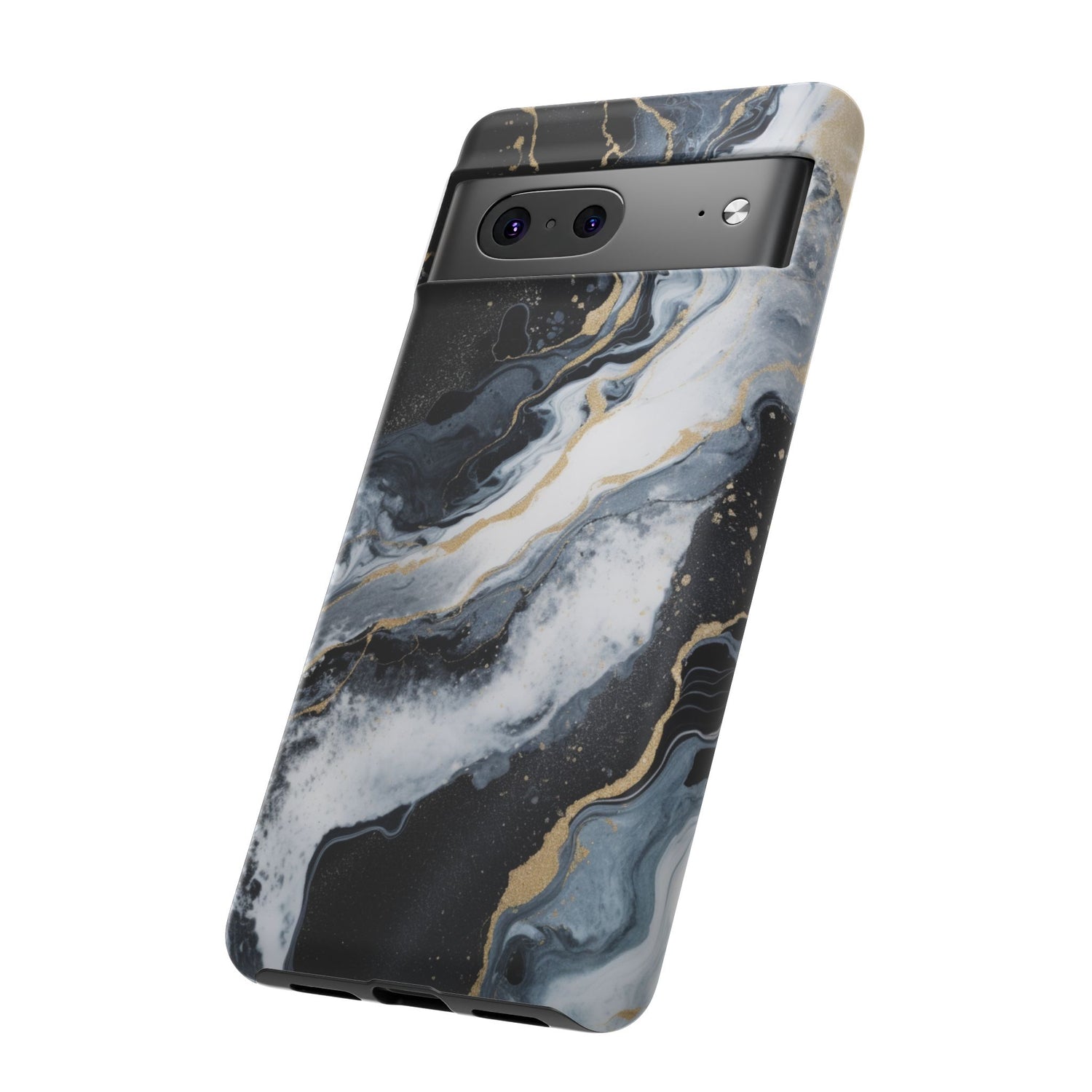 Celestial Marble Phone Case - Black & Gold Swirl Design