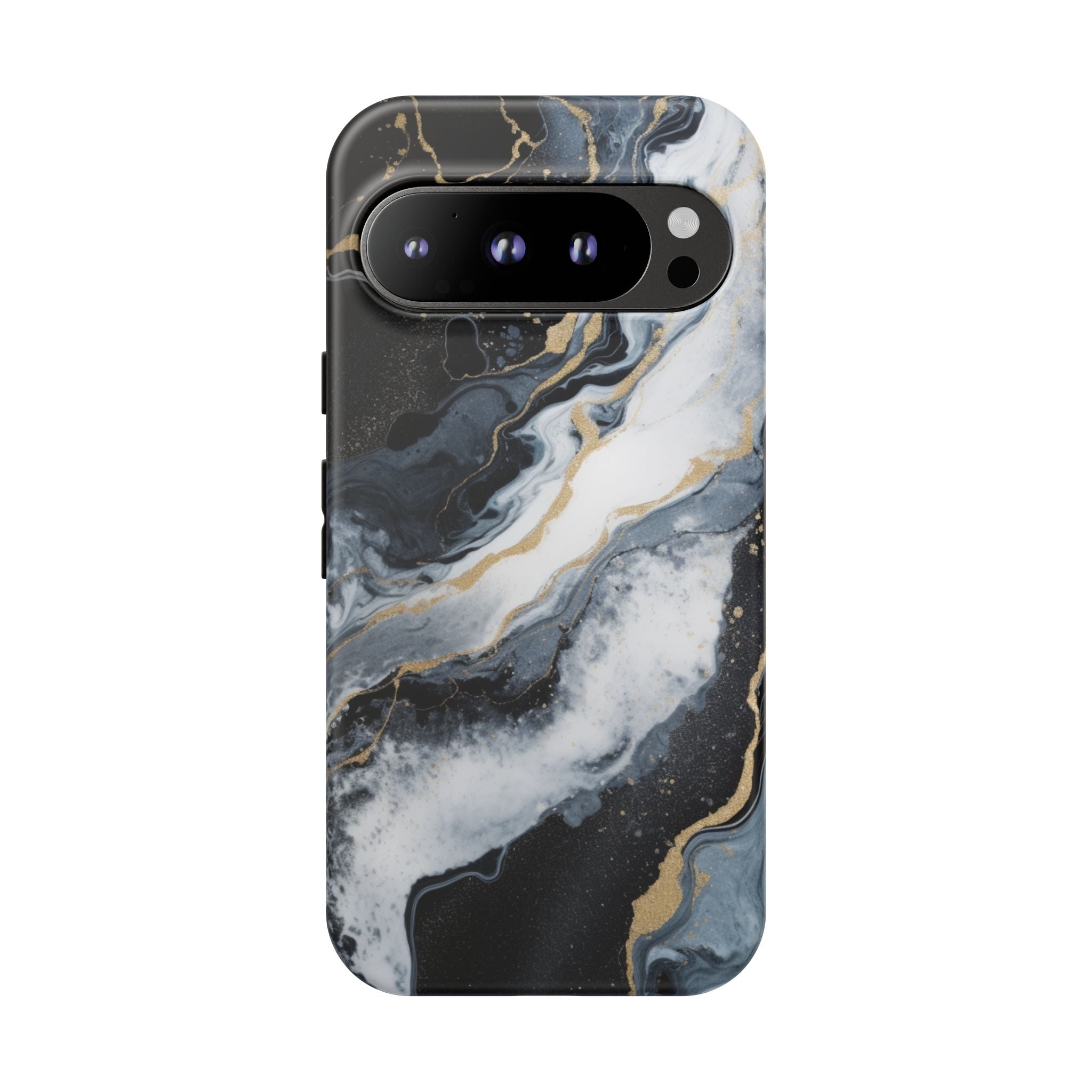 Celestial Marble Phone Case - Black & Gold Swirl Design Google Pixel 9 Pro Matte