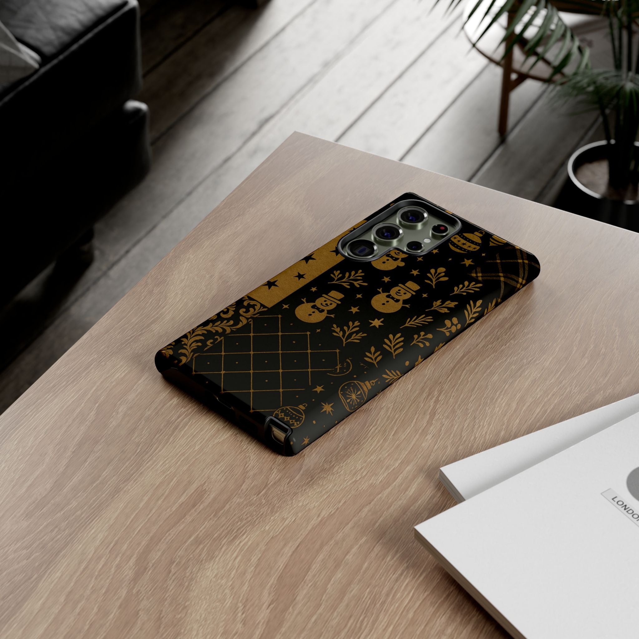 Black Festive Phone Case | Christmas Gift | Holiday Decor | Snowman Design | Tough Cases | Winter Celebration