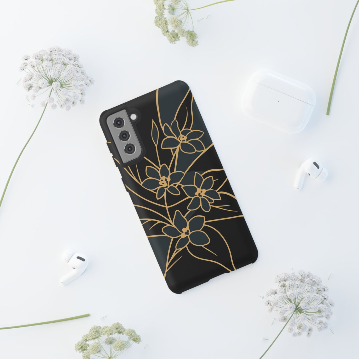 Golden Bloom - Elegant Floral Line Art Phone Case