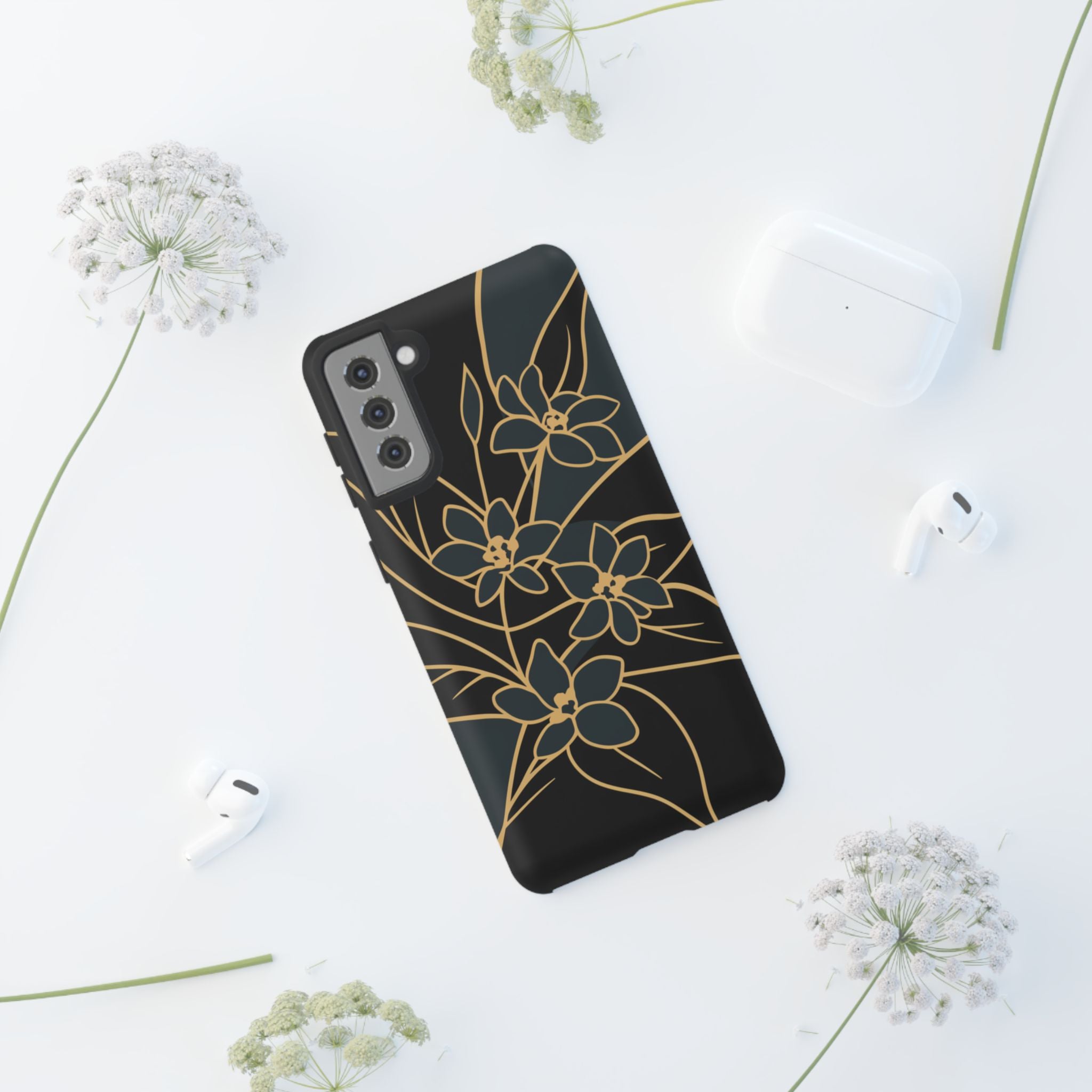 Golden Bloom - Elegant Floral Line Art Phone Case