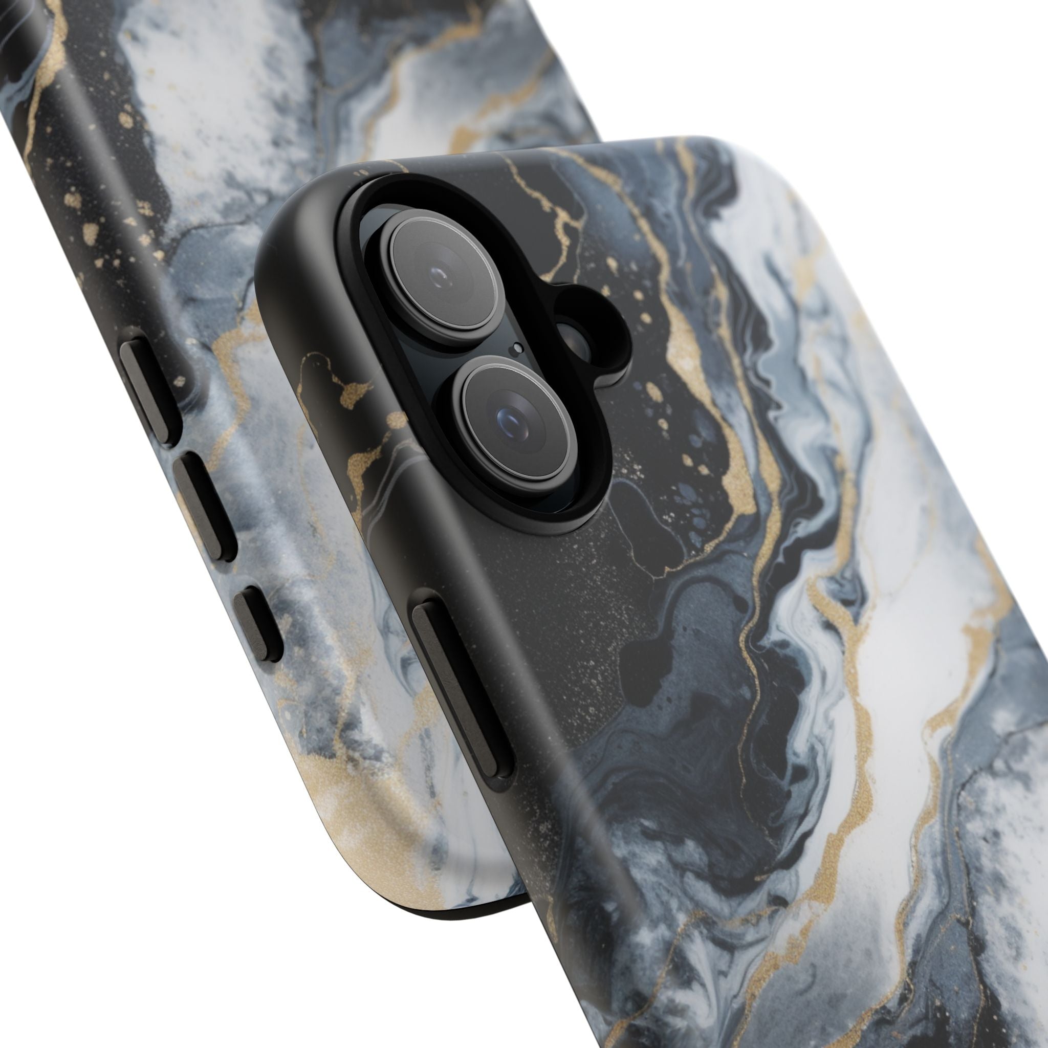 Celestial Marble Phone Case - Black & Gold Swirl Design