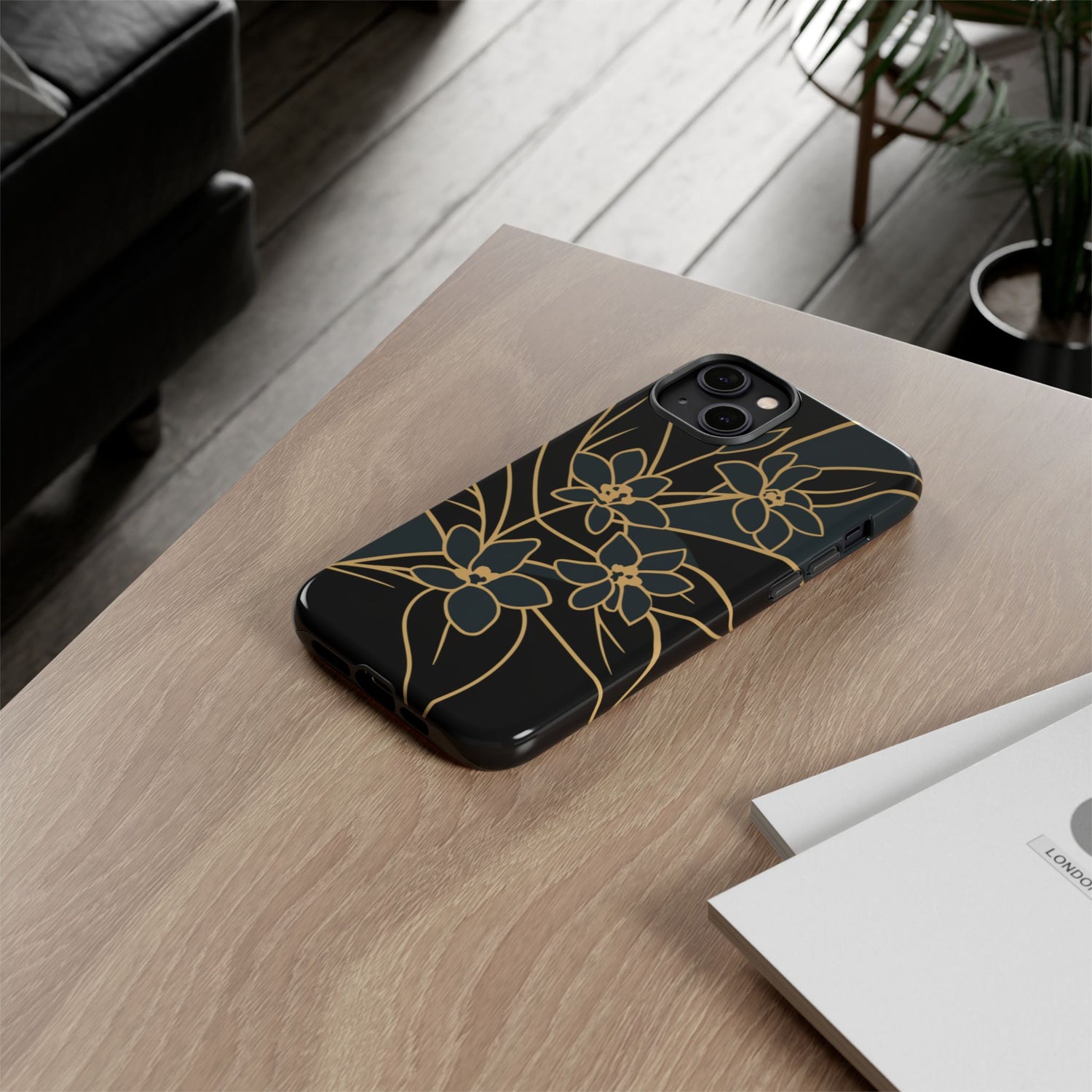 Golden Bloom - Elegant Floral Line Art Phone Case