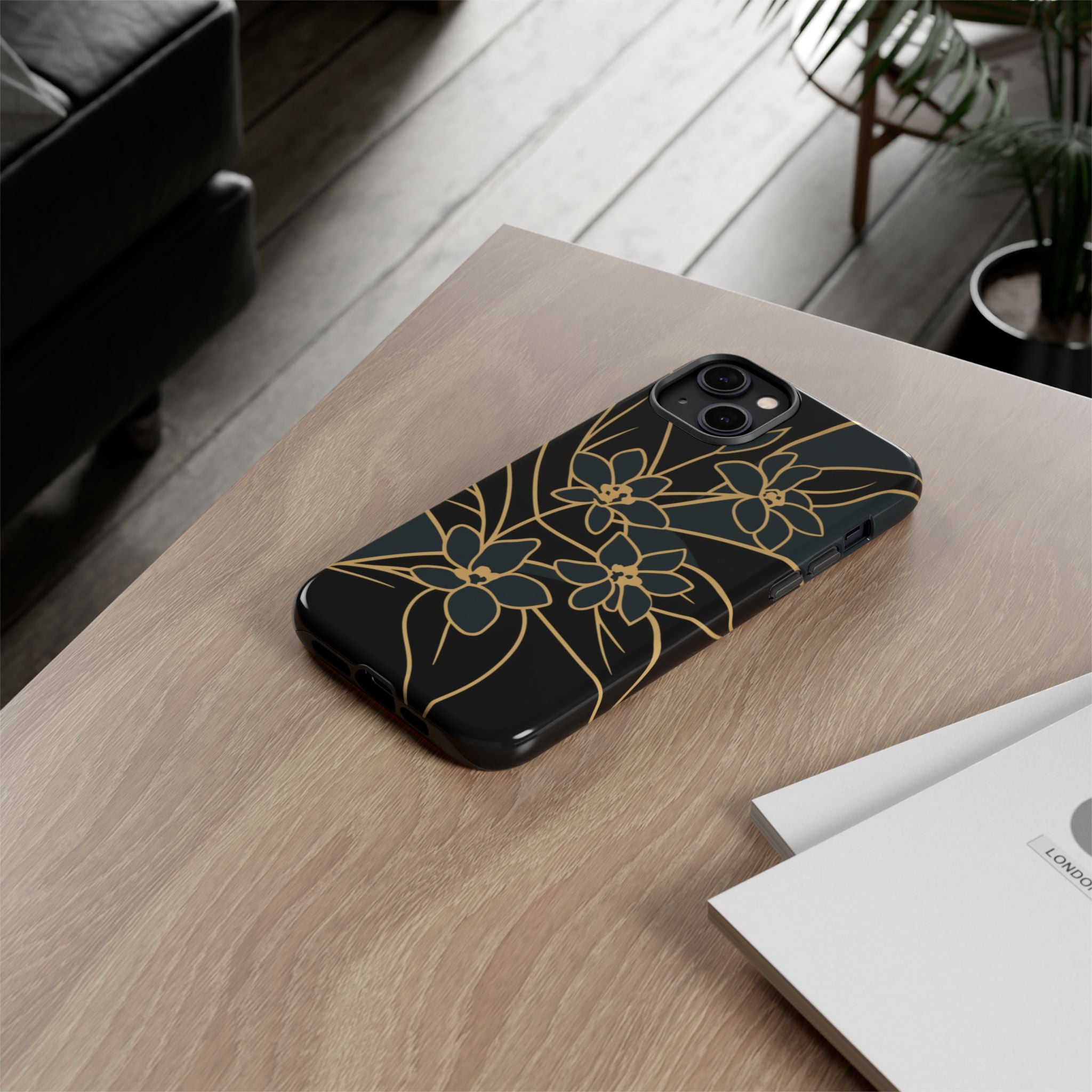Golden Bloom - Elegant Floral Line Art Phone Case
