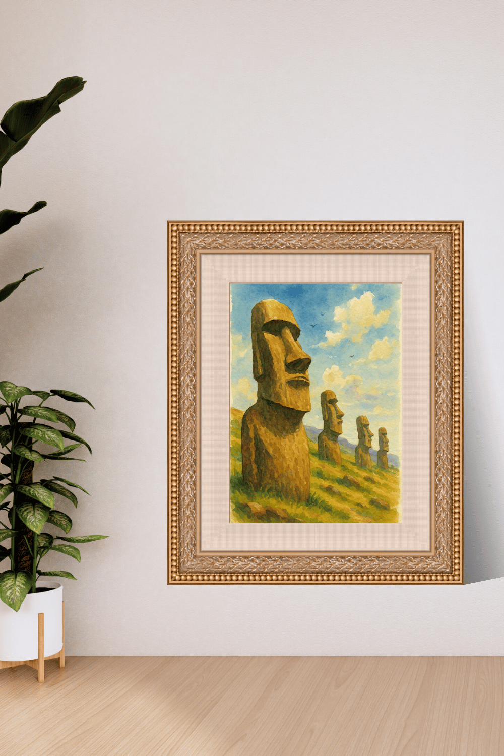 Moai Guardians: Easter Island Watercolor Art Print