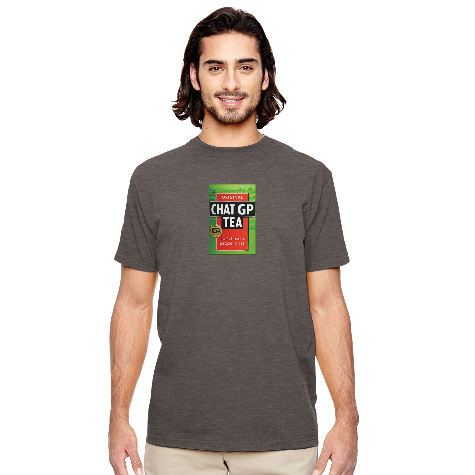 Chat GP Tea - Humorous Top for Tea Lovers & ChatGPT AI Fans - Organic Unisex Crewneck T-shirt Charcoal