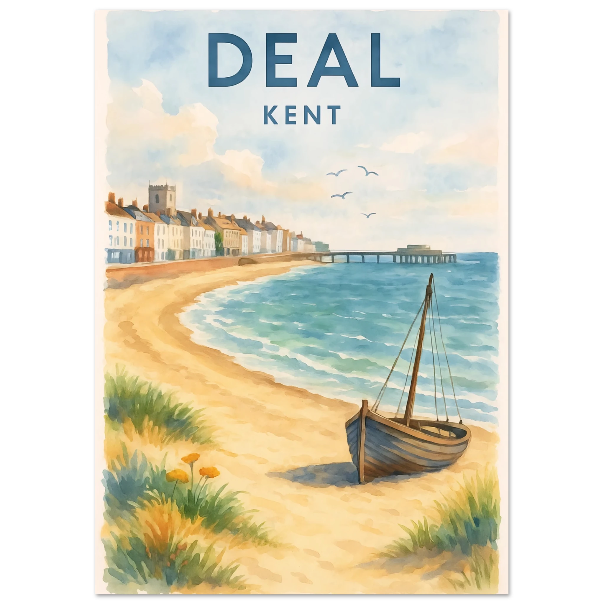 Kent Travel Poster | Watercolor Kentish Wall Art Print A3 (29.7 x 42 cm)