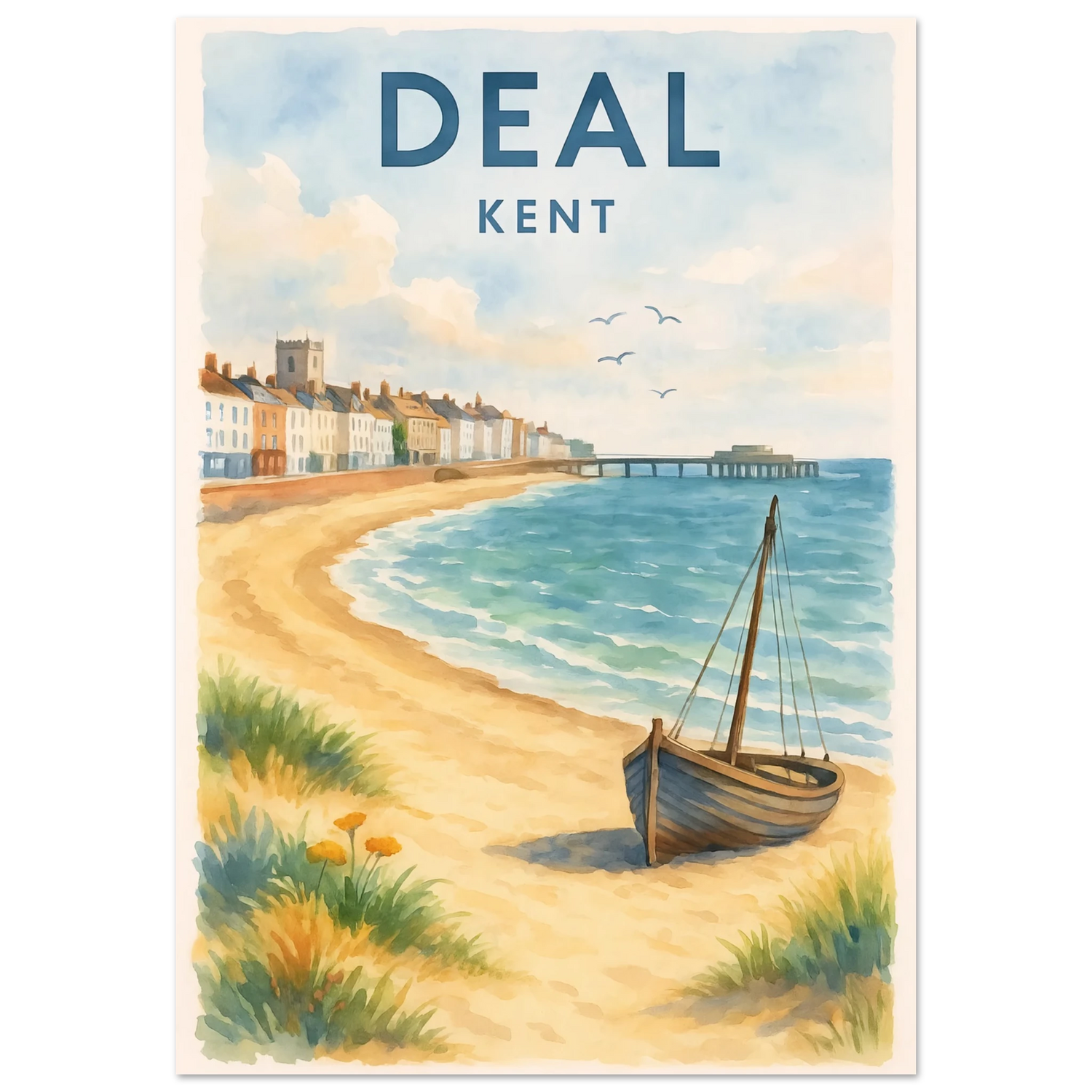 Kent Travel Poster: Watercolor Kentish Print, FSC Matte Paper 70x100 cm 28x40″