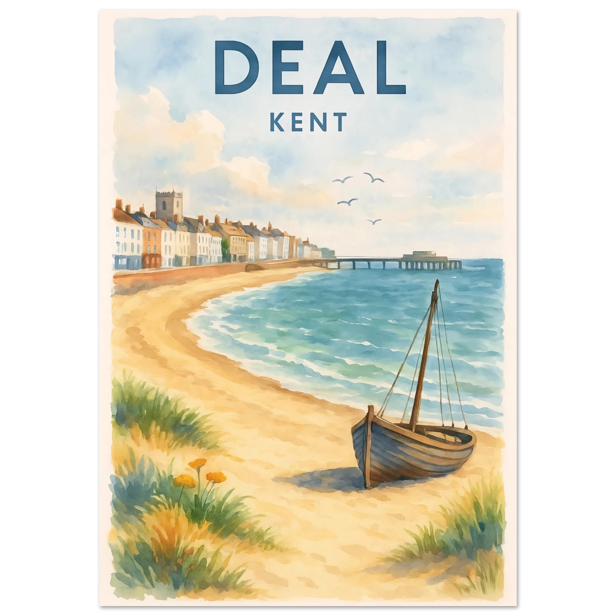 Kent Travel Poster: Watercolor Kentish Print, FSC Matte Paper 70x100 cm 28x40″