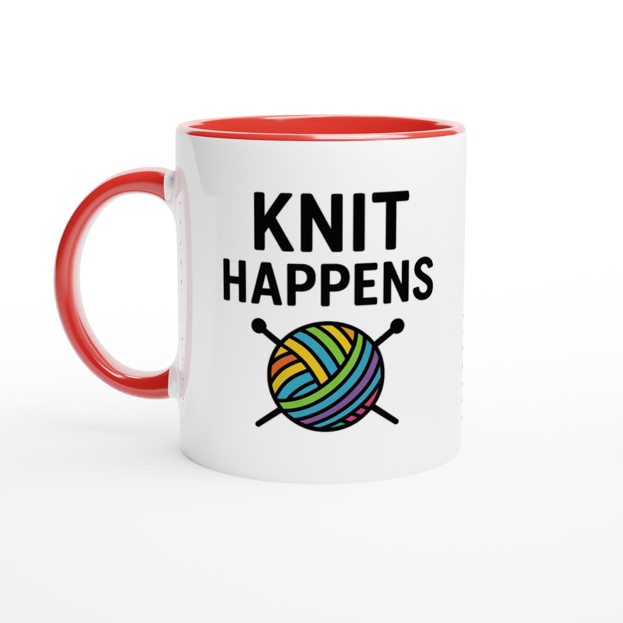 Knit Happens Mug - Perfect Gift for Knitters - Ceramic Coffee Cup for Hobby Lovers Ceramic Red