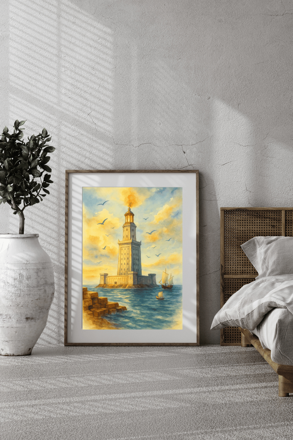 Lighthouse of Alexandria Watercolor Print: Pharos Wall Art