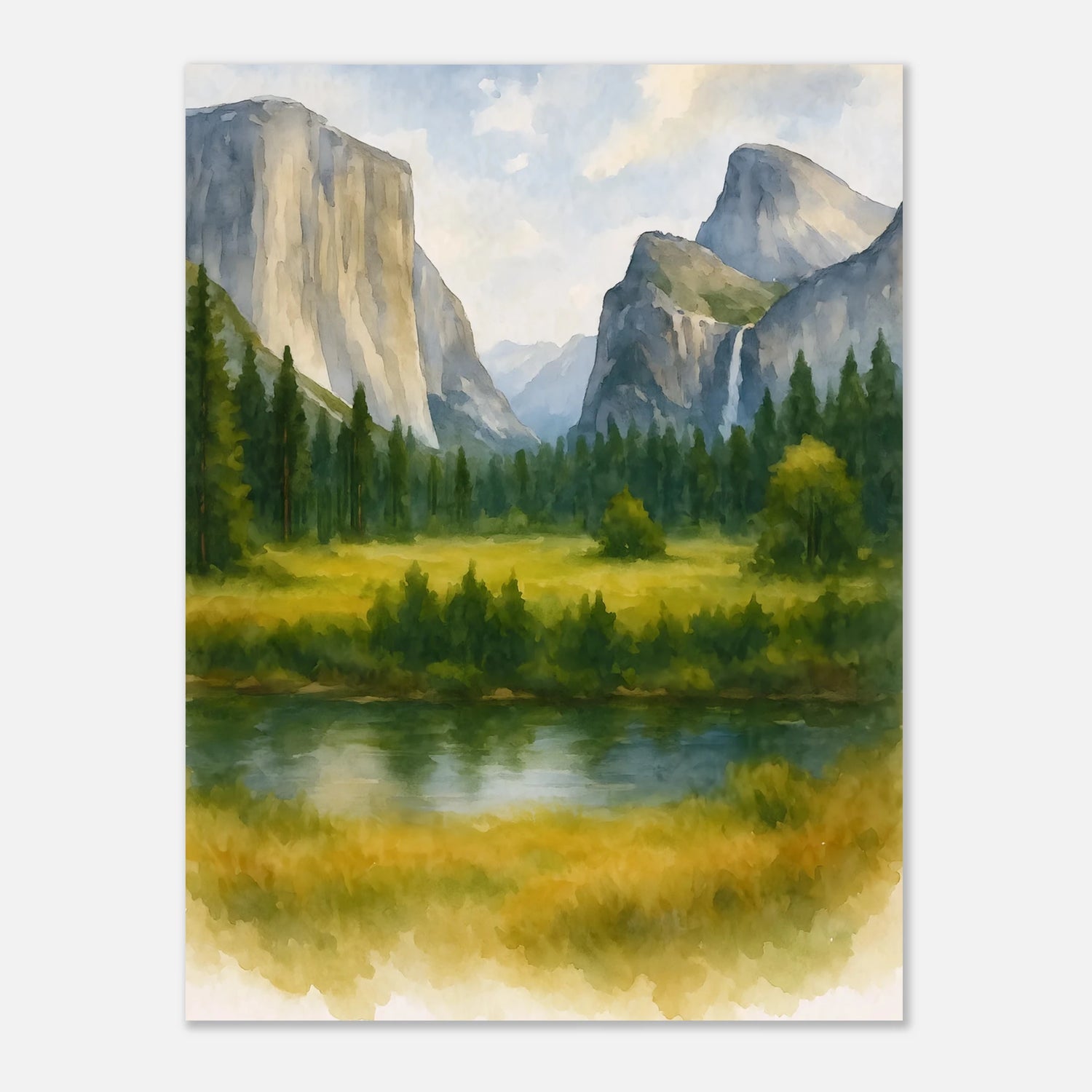 Yosemite Valley California Watercolour Print – Unframed Travel Wall Art, Home Decor 75x100 cm 30x40″