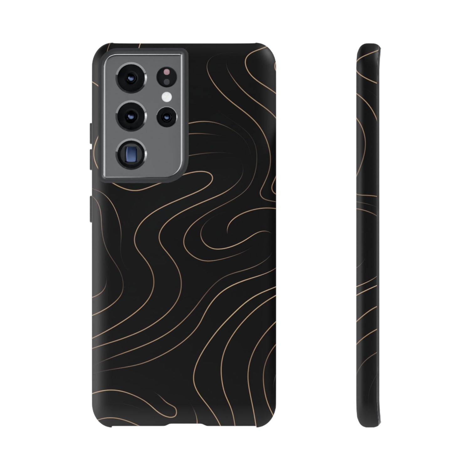 Noir Topograph - Black Minimalist Line Art Phone Case Samsung Galaxy S21 Ultra Matte
