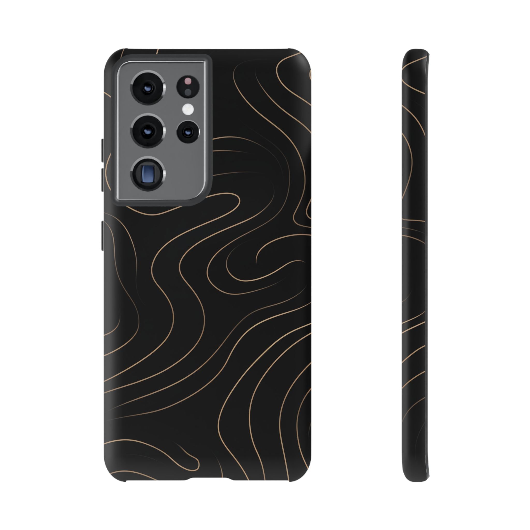 Noir Topograph - Black Minimalist Line Art Phone Case Samsung Galaxy S21 Ultra Matte