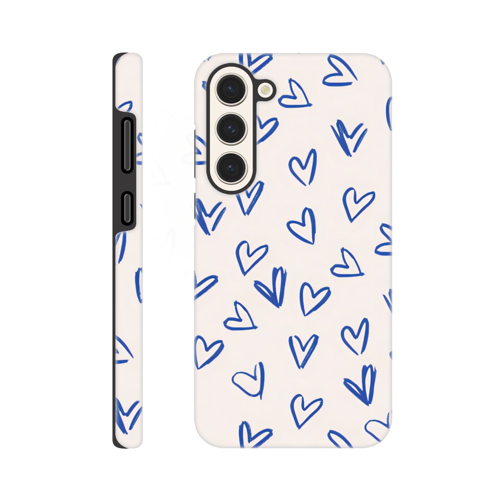 Blue Hearts Phone Case - Cute Minimalist Pattern for iPhone & Samsung | Romantic Design Protection Galaxy S23 Plus