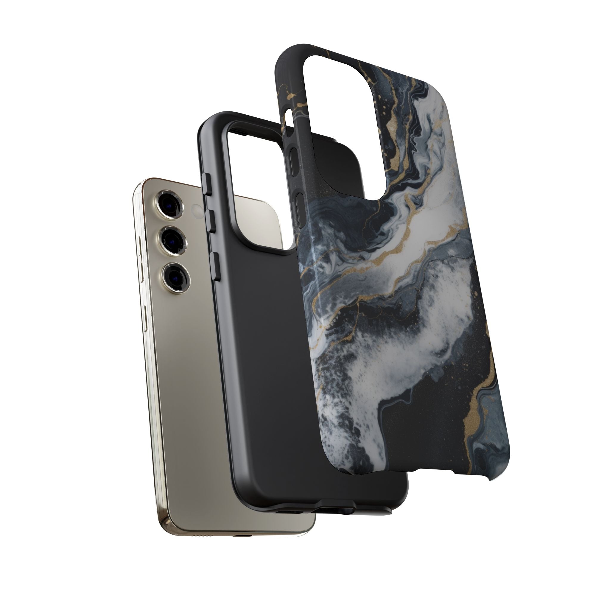 Celestial Marble Phone Case - Black & Gold Swirl Design