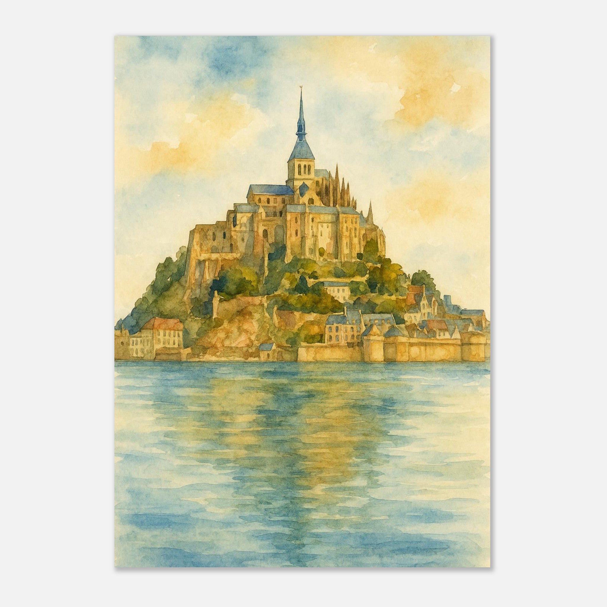 Mont Saint Michel France Coastal Monastery Watercolour Print – Unframed Travel Wall Art, Home Decor A2 (42 x 59.4 cm)