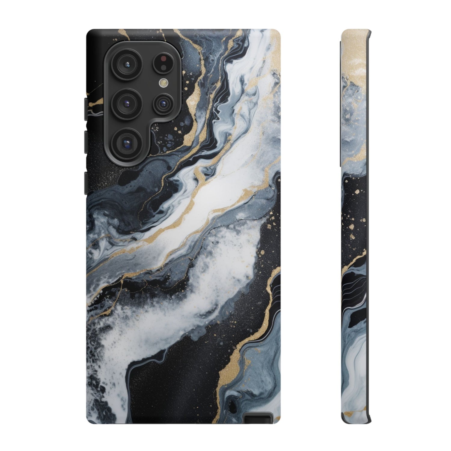 Celestial Marble Phone Case - Black & Gold Swirl Design Samsung Galaxy S22 Ultra Matte