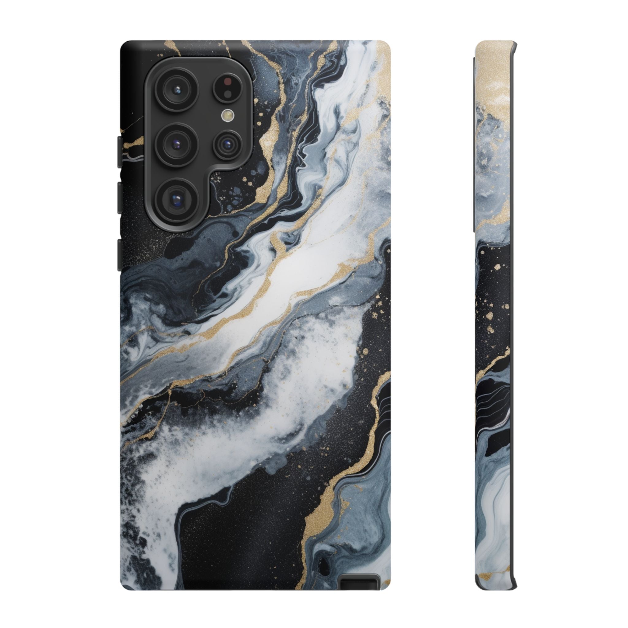 Celestial Marble Phone Case - Black & Gold Swirl Design Samsung Galaxy S22 Ultra Matte