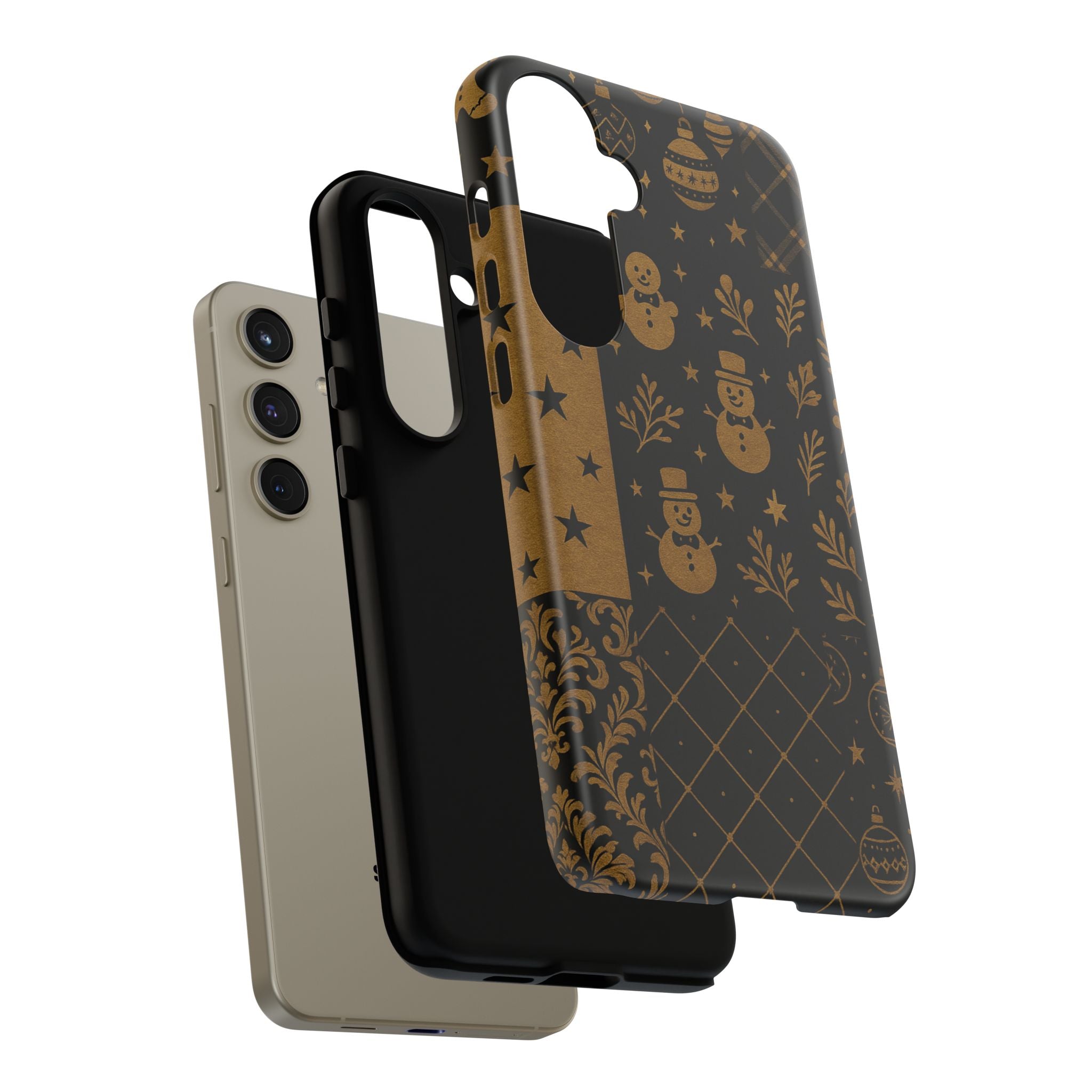 Black Festive Phone Case | Christmas Gift | Holiday Decor | Snowman Design | Tough Cases | Winter Celebration
