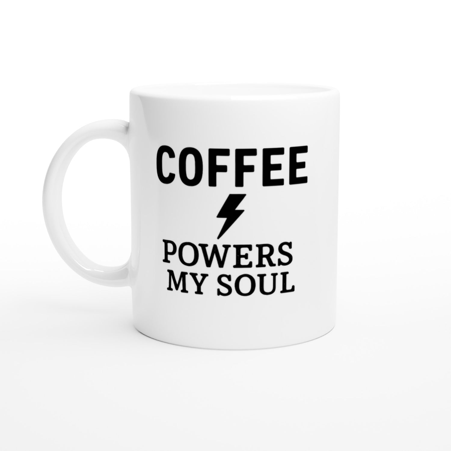 Coffee Powers My Soul Mug - Handmade Ceramic Cup - Perfect Gift for Coffee Lovers Ceramic White