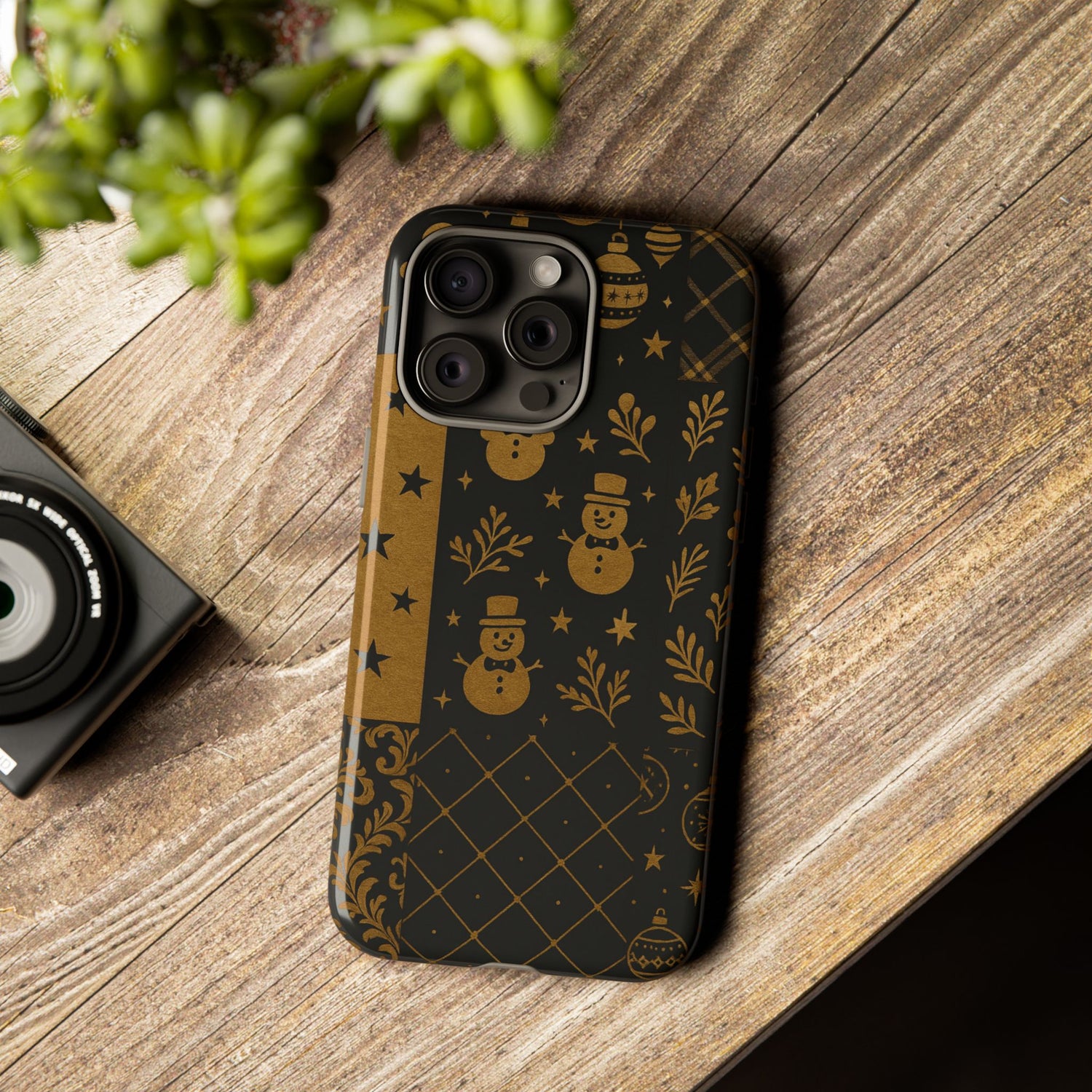 Black Festive Phone Case | Christmas Gift | Holiday Decor | Snowman Design | Tough Cases | Winter Celebration