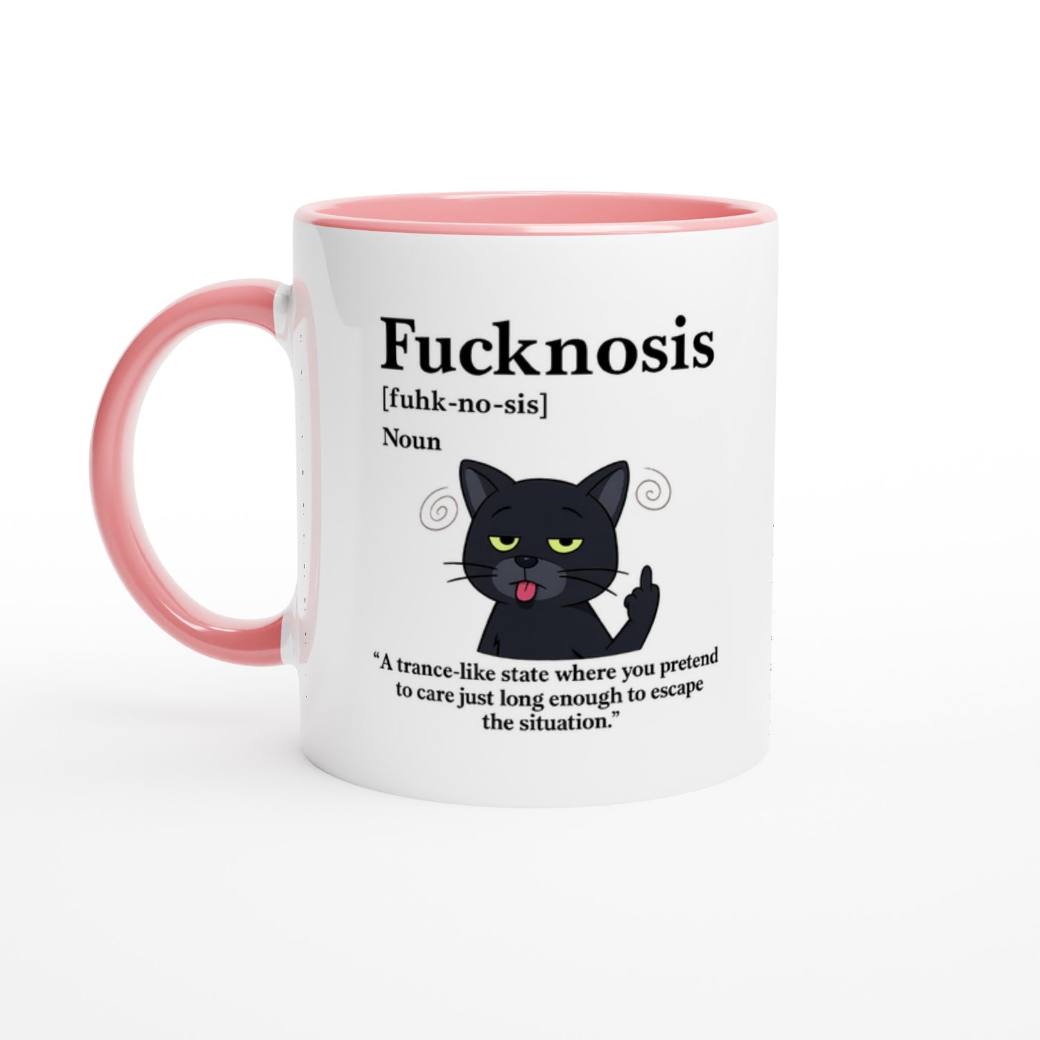 Funny F*cknosis Mug – Sarcastic Definition Coffee Cup with Dog, Cat, Bear, or Horse Design – 11oz Ceramic Humor Gift Ceramic Pink Black Cat