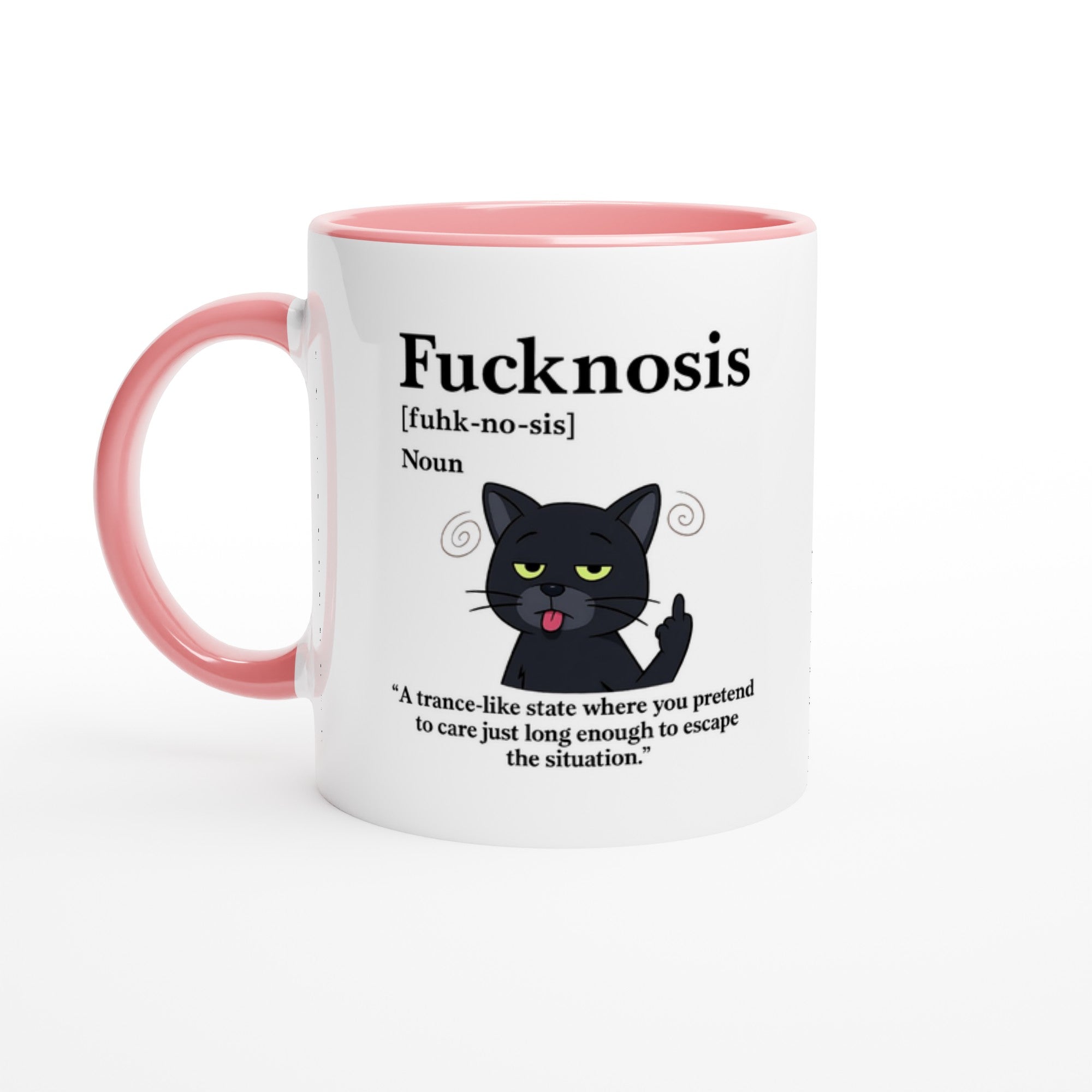 Funny F*cknosis Mug – Sarcastic Definition Coffee Cup with Dog, Cat, Bear, or Horse Design – 11oz Ceramic Humor Gift Ceramic Pink Black Cat