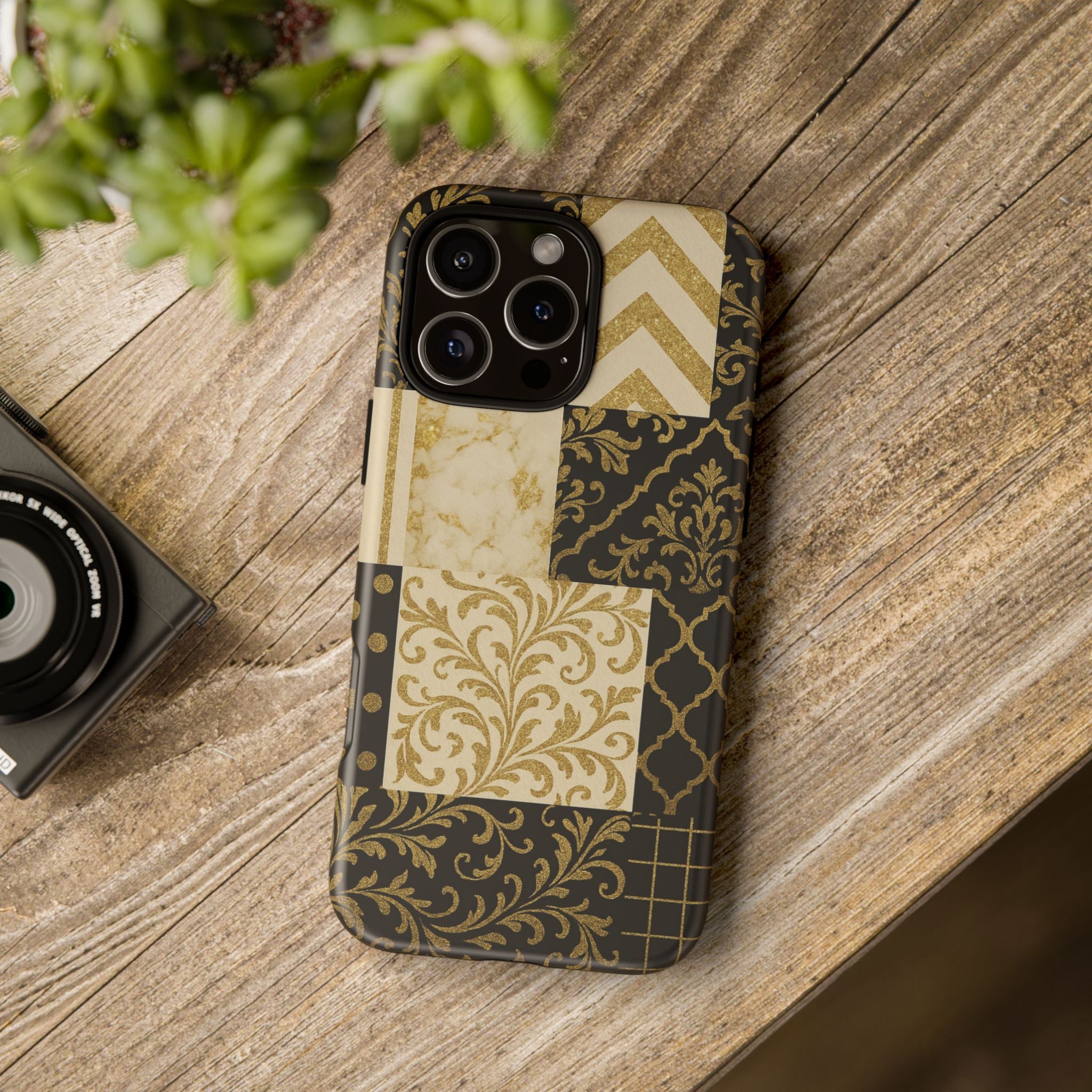 Phone Case, Luxury Black and Gold Festive Design for Christmas Gift, Holiday Decor, Tough Cases, Winter Celebration, Elegant iPhone Cover