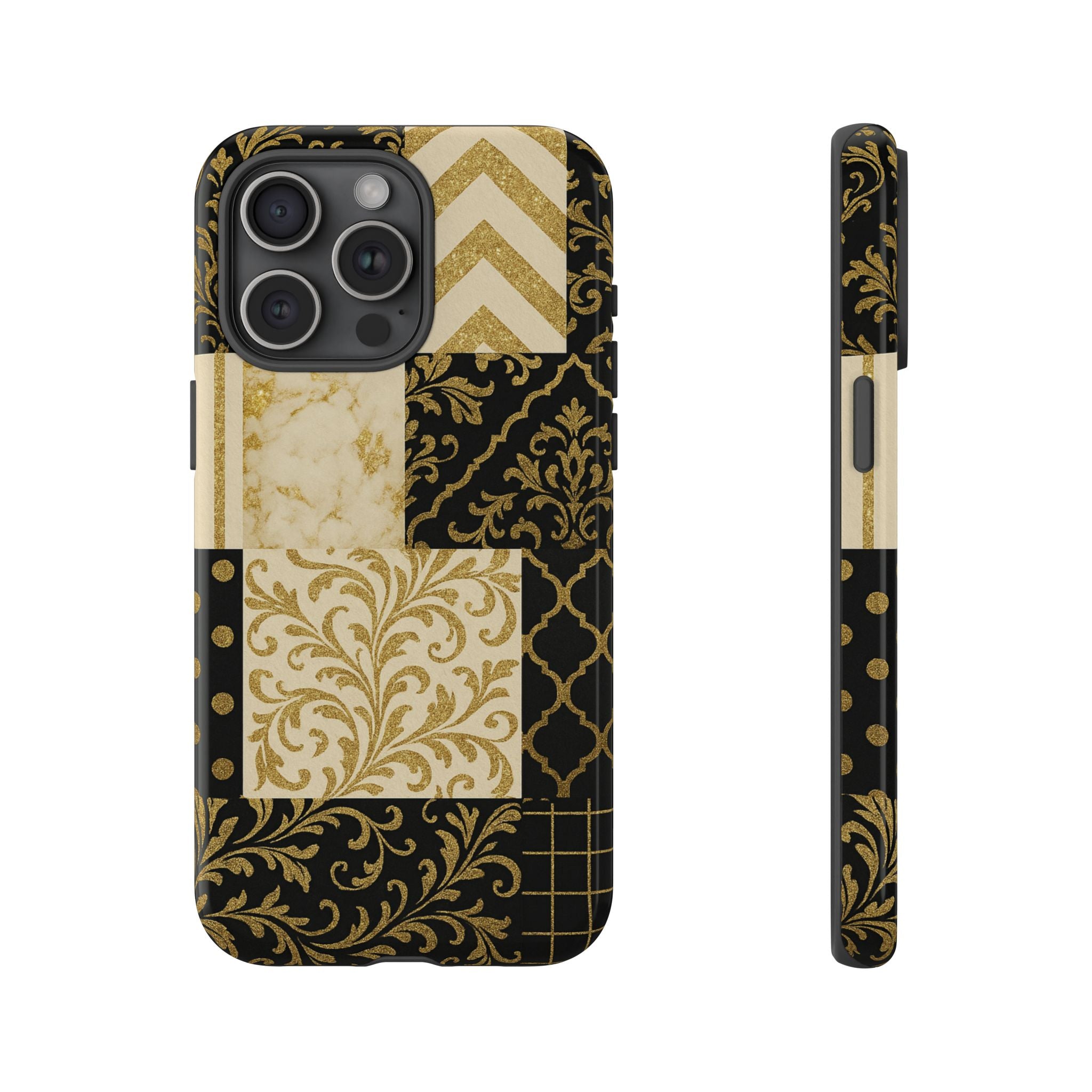 Phone Case, Luxury Black and Gold Festive Design for Christmas Gift, Holiday Decor, Tough Cases, Winter Celebration, Elegant iPhone Cover iPhone 15 Pro Max Glossy