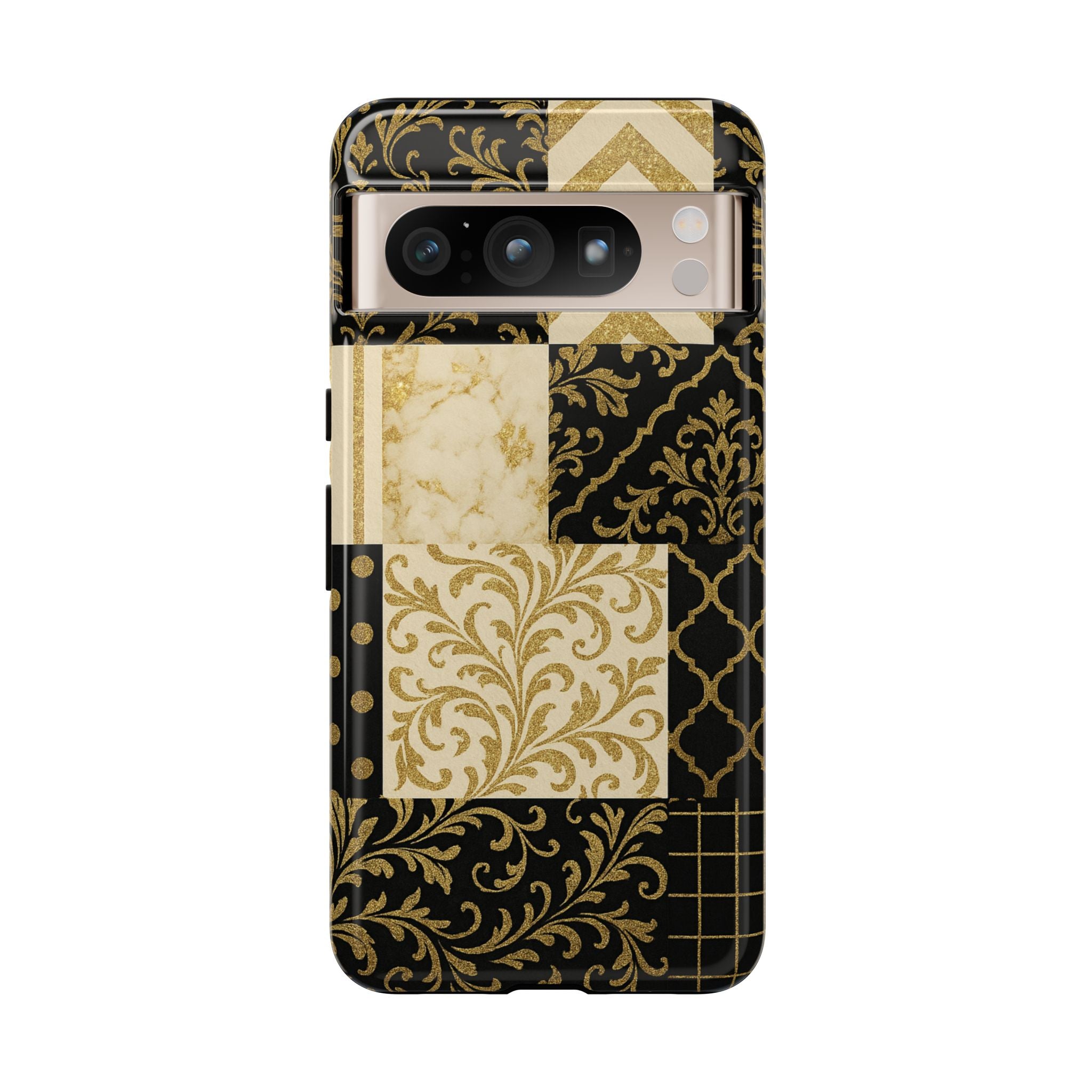 Phone Case, Luxury Black and Gold Festive Design for Christmas Gift, Holiday Decor, Tough Cases, Winter Celebration, Elegant iPhone Cover Google Pixel 8 Pro Glossy