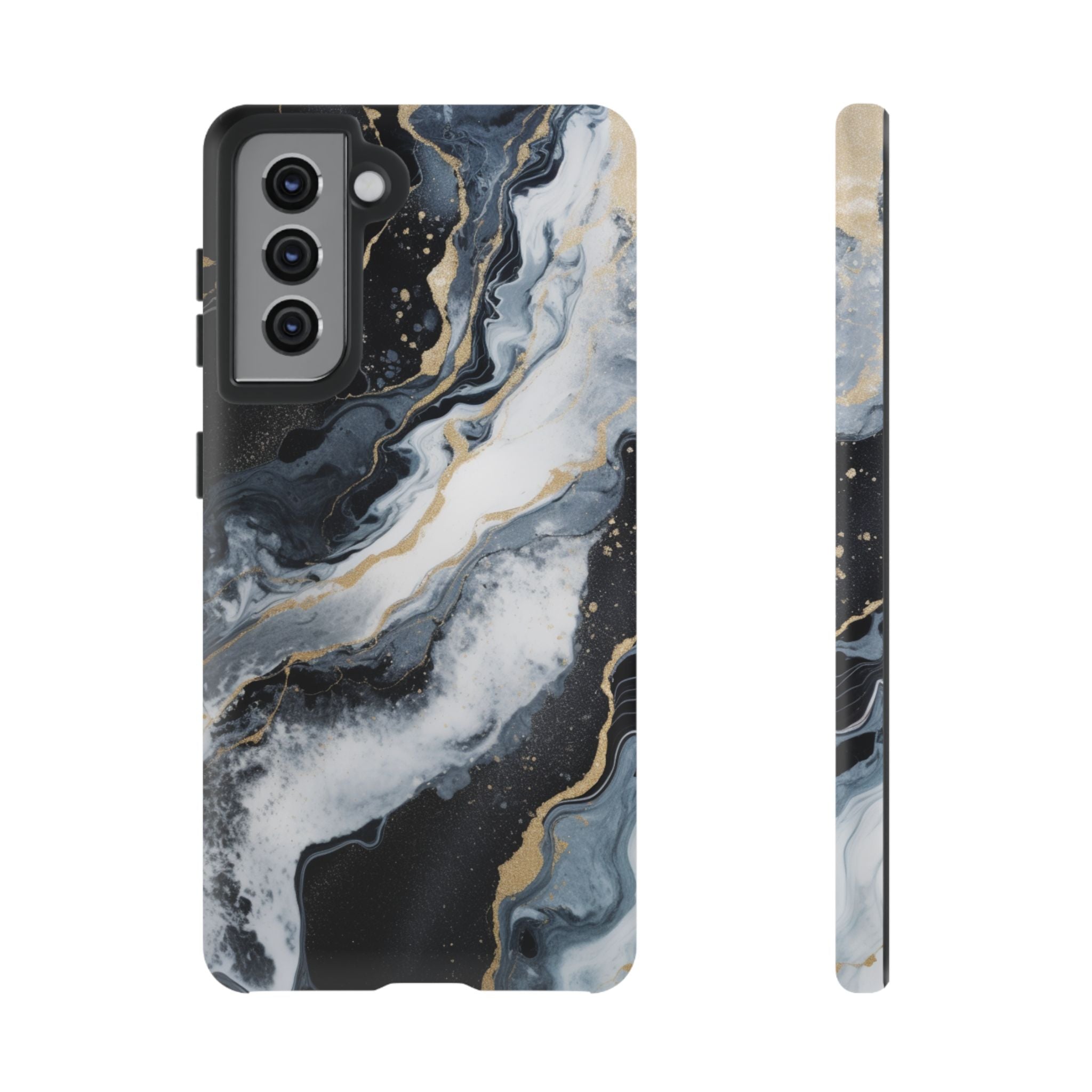 Celestial Marble Phone Case - Black & Gold Swirl Design Samsung Galaxy S21 Matte