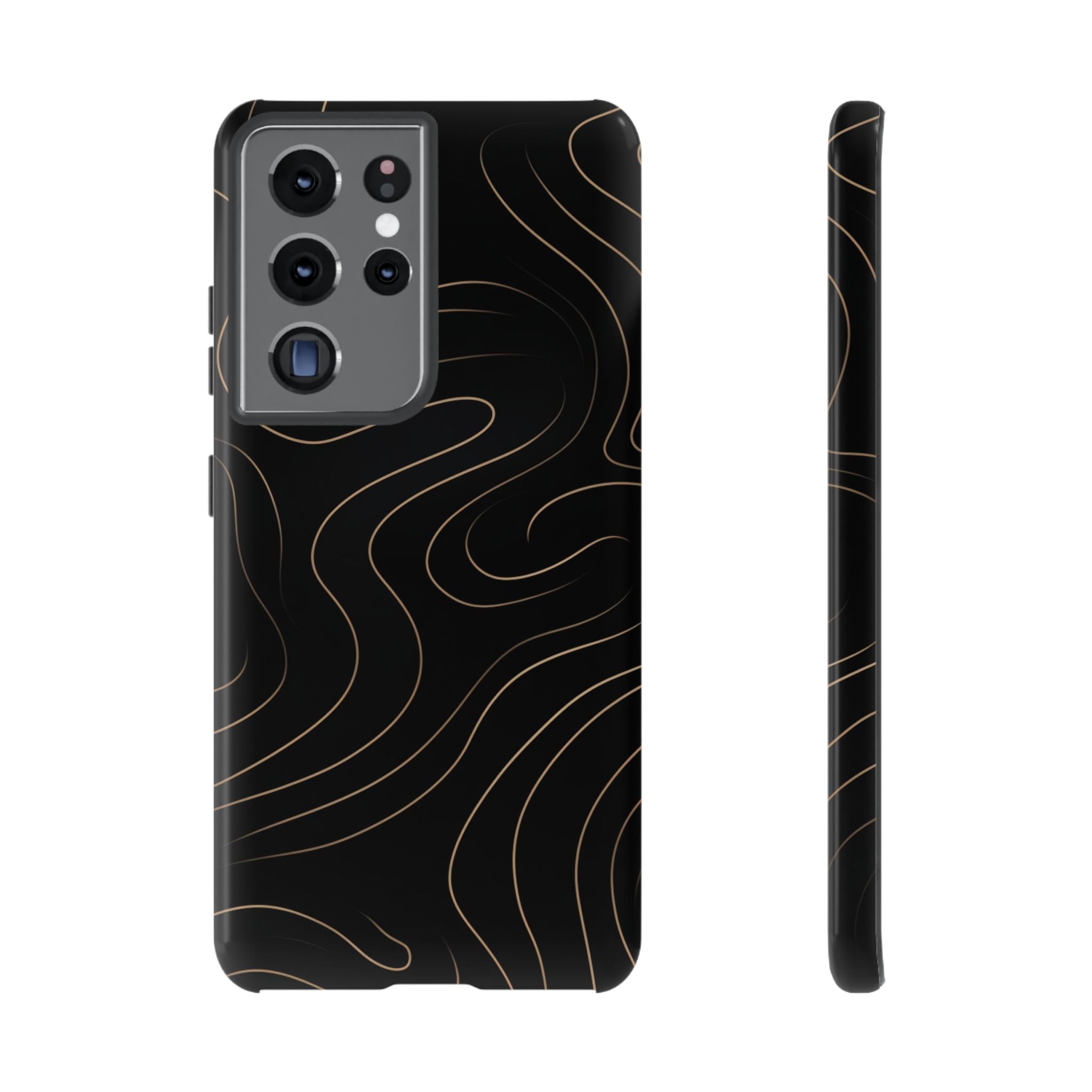 Noir Topograph - Black Minimalist Line Art Phone Case Samsung Galaxy S21 Ultra Glossy