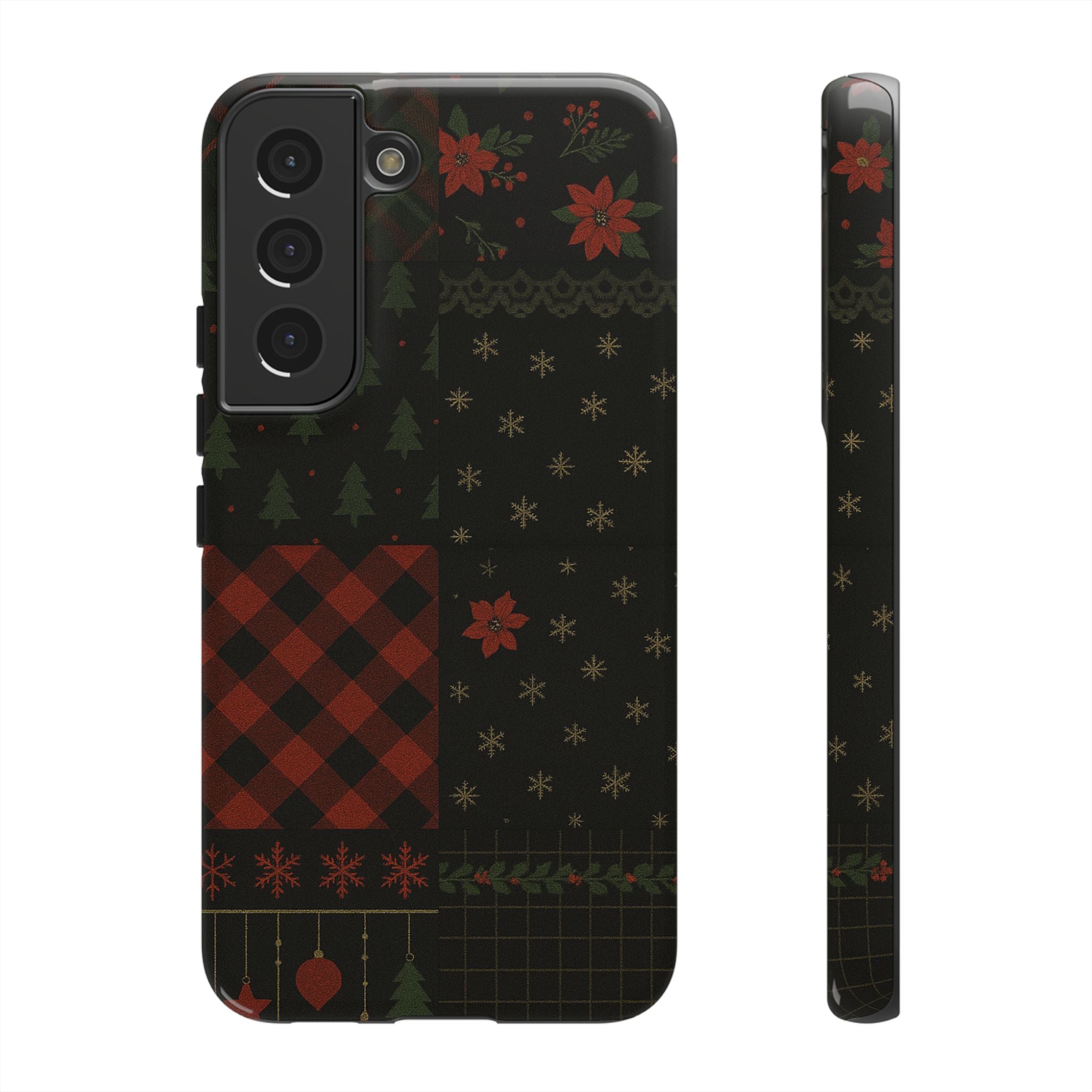 Black Festive Phone Case - Christmas Phone Cover - Tough Design Samsung Galaxy S22 Glossy