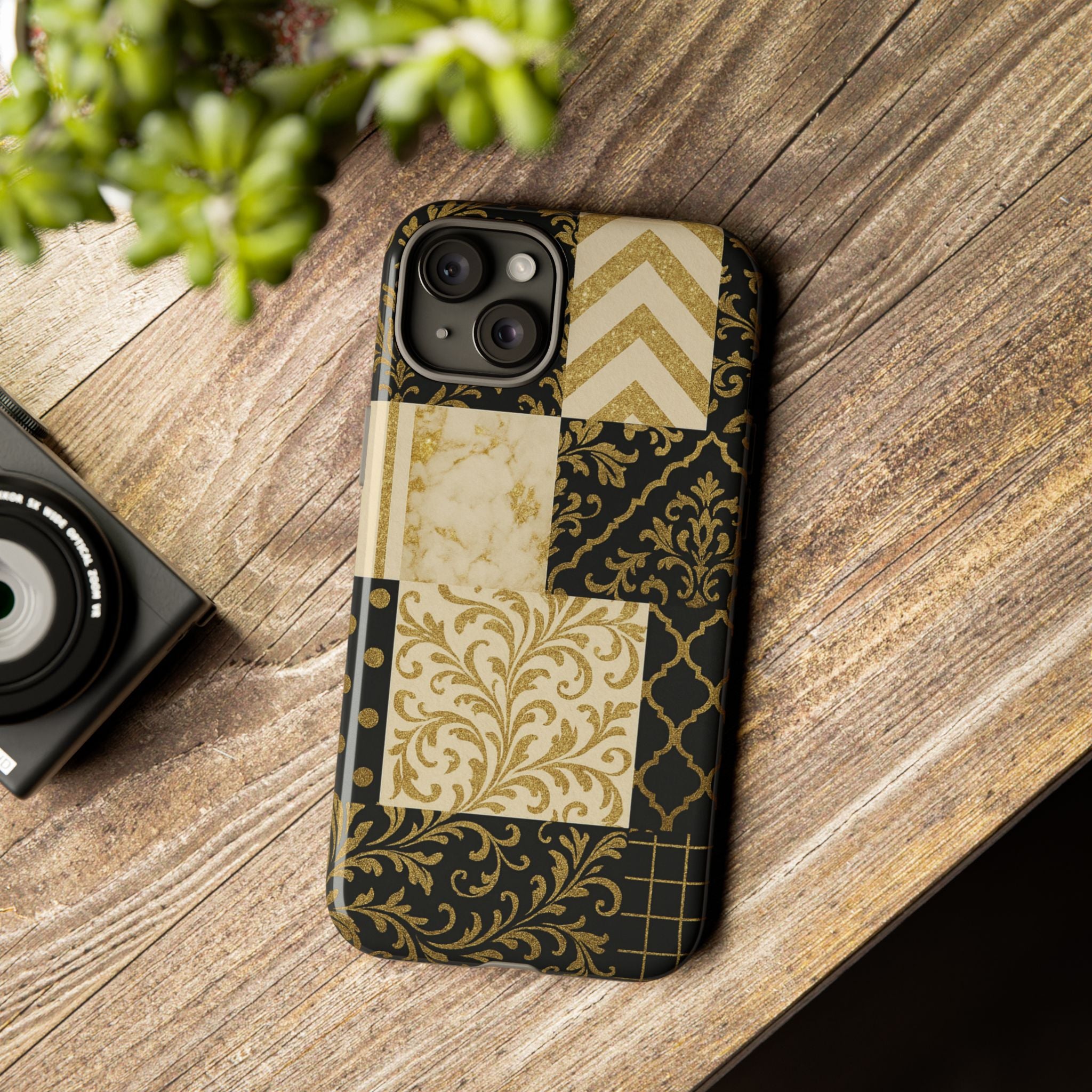 Phone Case, Luxury Black and Gold Festive Design for Christmas Gift, Holiday Decor, Tough Cases, Winter Celebration, Elegant iPhone Cover