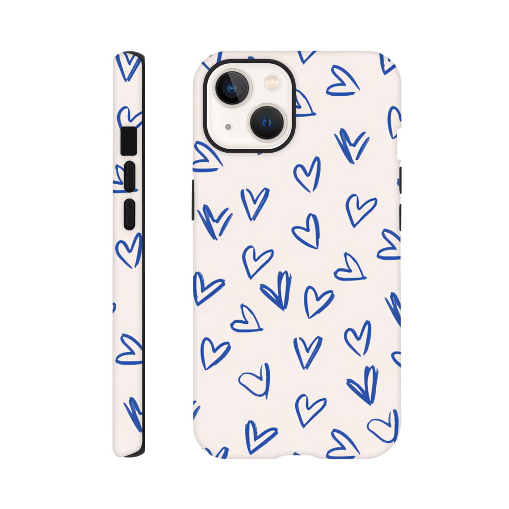 Blue Hearts Phone Case - Cute Minimalist Pattern for iPhone & Samsung | Romantic Design Protection iPhone 13