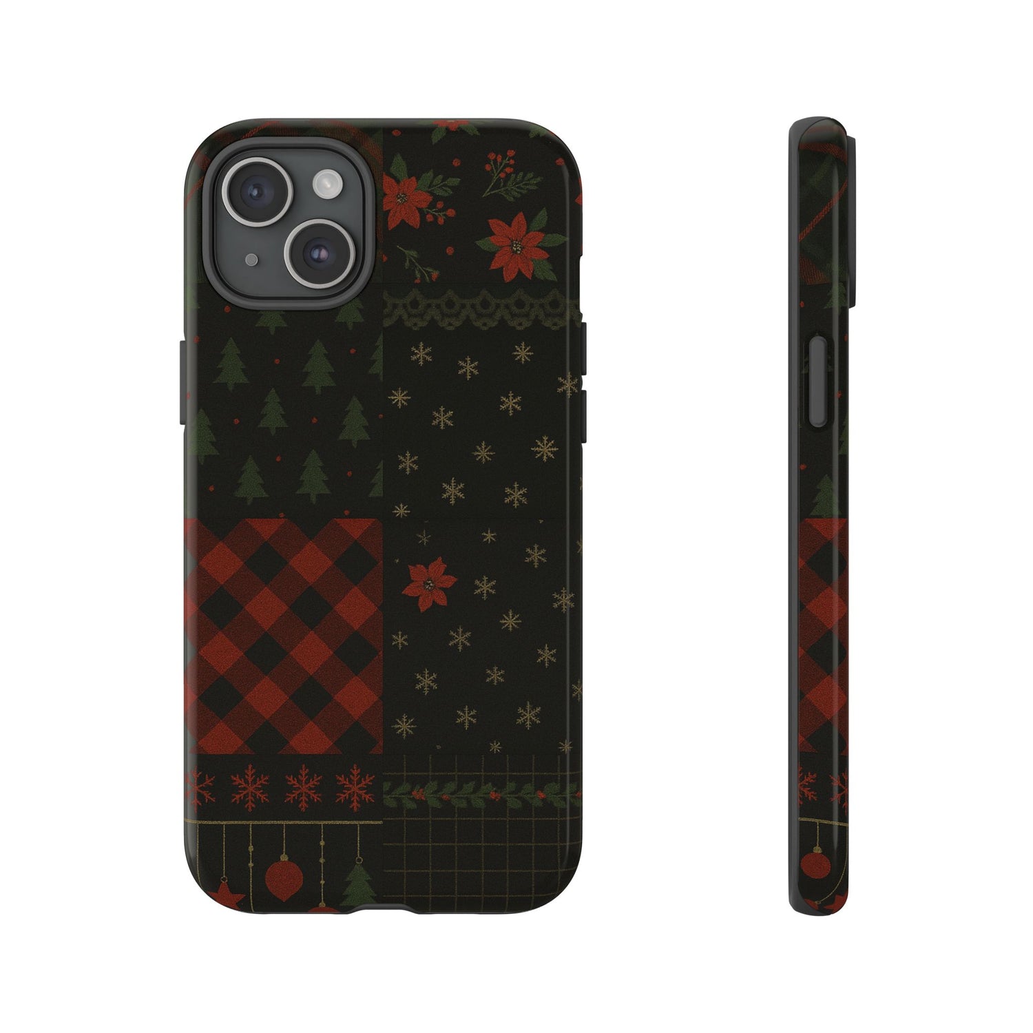 Black Festive Phone Case - Christmas Phone Cover - Tough Design iPhone 15 Plus Glossy