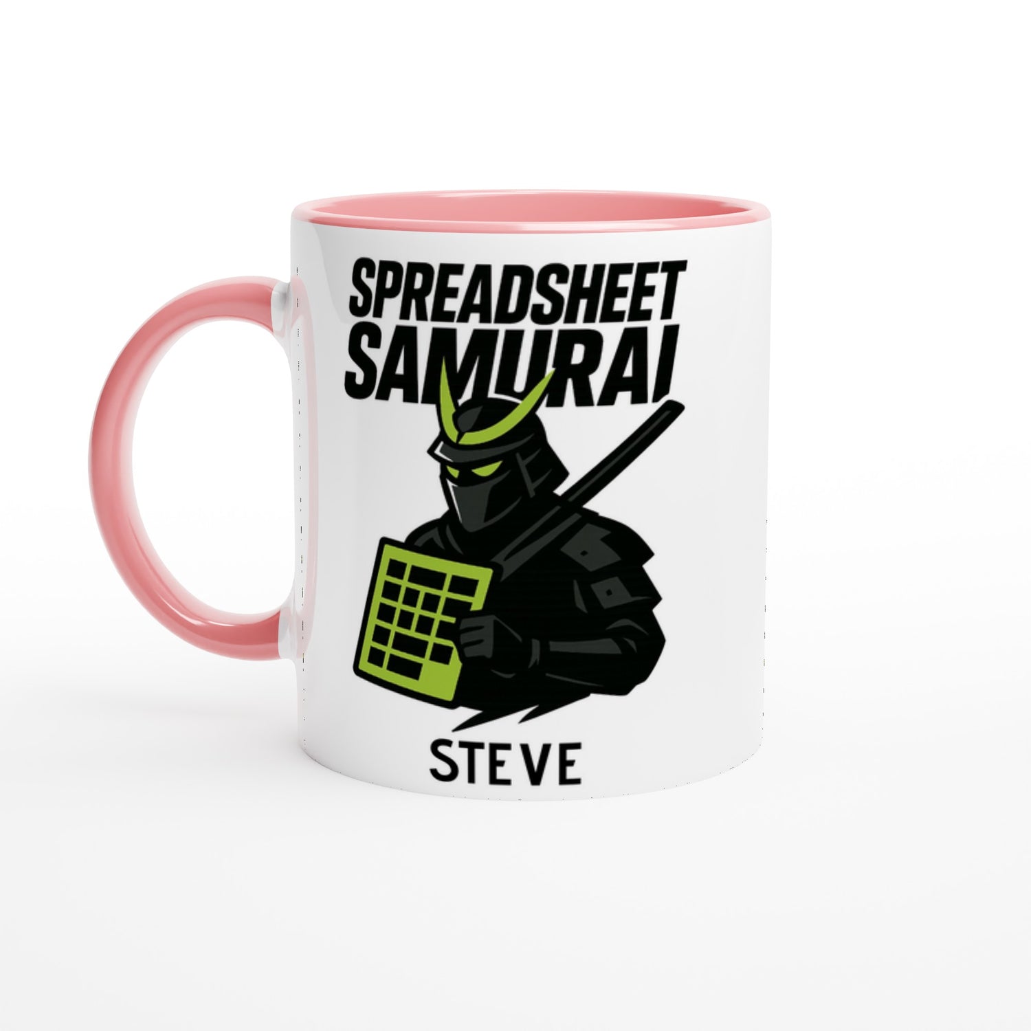 Spreadsheet Samurai Mug – Funny Office Coffee Cup | 11oz Gift for Excel Nerds, Data Analysts & Accountants | Geeky Productivity Humor Ceramic Pink