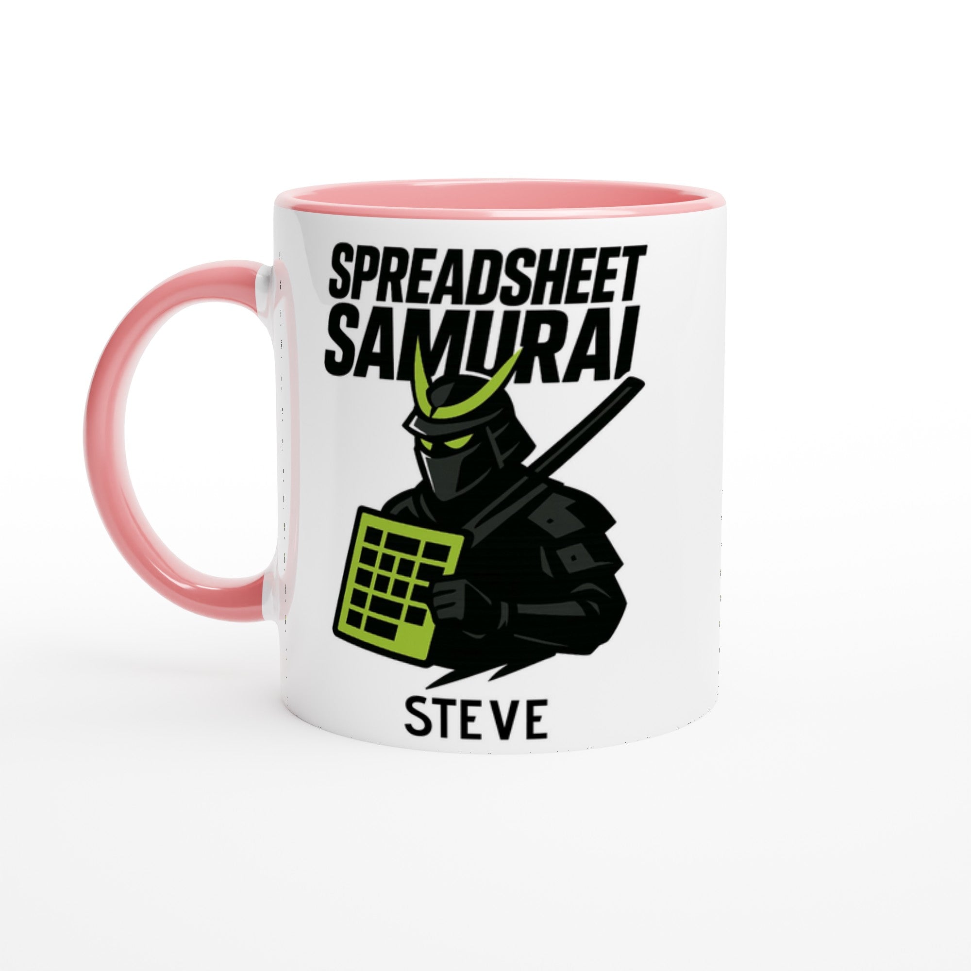 Spreadsheet Samurai Mug – Funny Office Coffee Cup | 11oz Gift for Excel Nerds, Data Analysts & Accountants | Geeky Productivity Humor Ceramic Pink