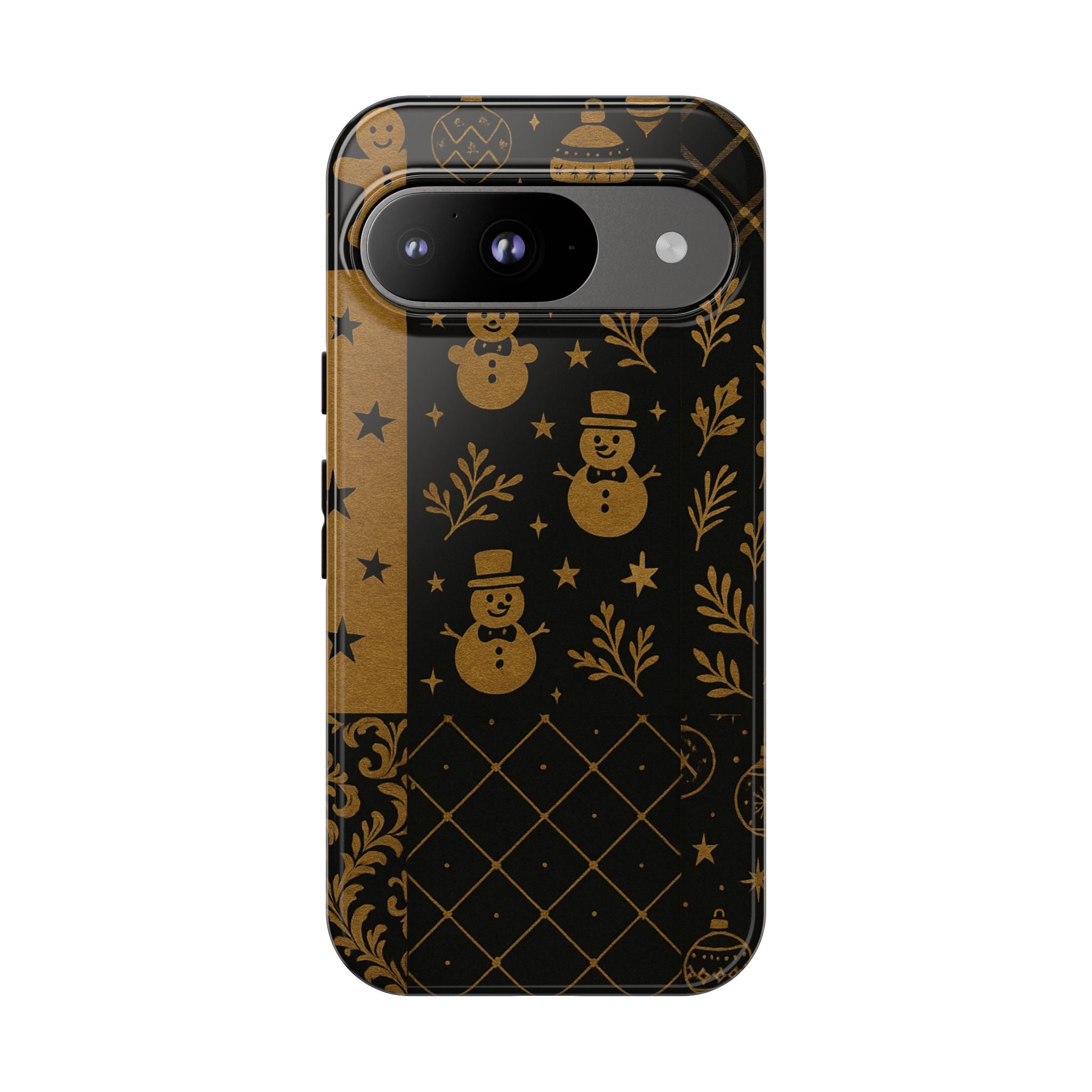 Black Festive Phone Case | Christmas Gift | Holiday Decor | Snowman Design | Tough Cases | Winter Celebration Google Pixel 9 Glossy
