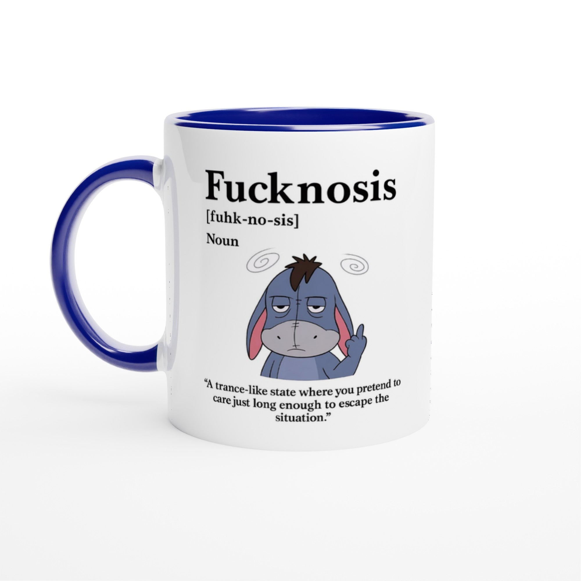 Funny F*cknosis Mug – Sarcastic Definition Coffee Cup with Dog, Cat, Bear, or Horse Design – 11oz Ceramic Humor Gift Ceramic Blue Donkey