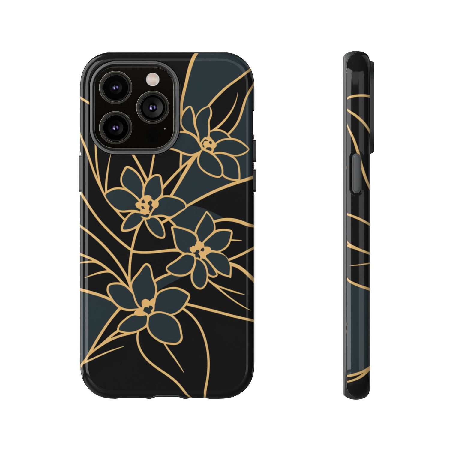 Golden Bloom - Elegant Floral Line Art Phone Case iPhone 14 Pro Max Glossy