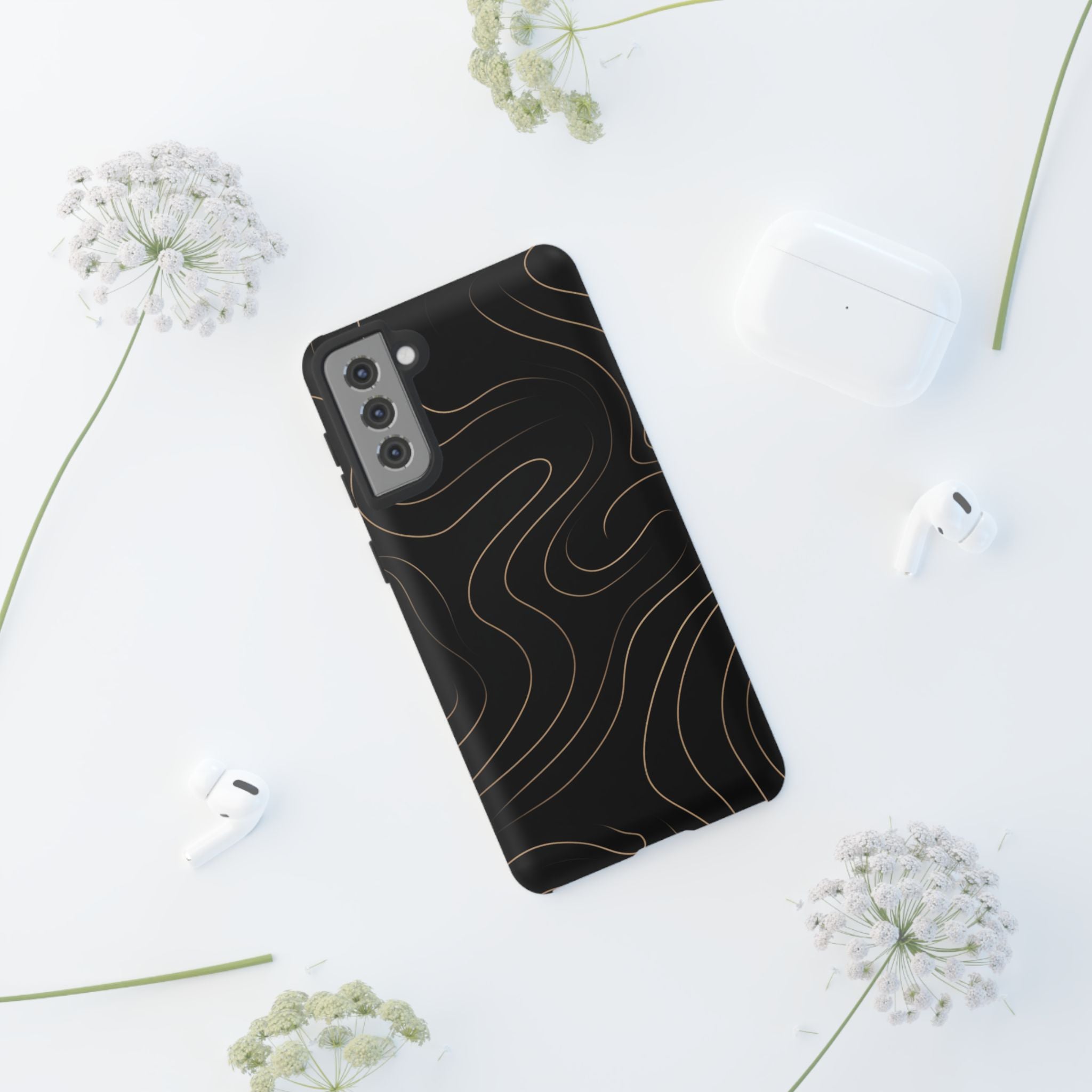 Noir Topograph - Black Minimalist Line Art Phone Case